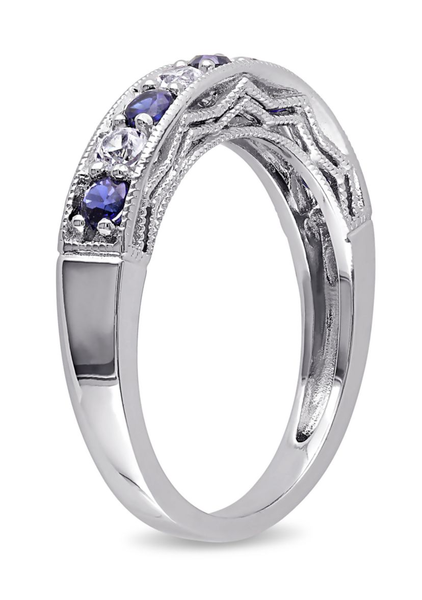 4/5 ct. t.w. Lab Created Blue and White Sapphire Anniversary Band in Sterling Silver
