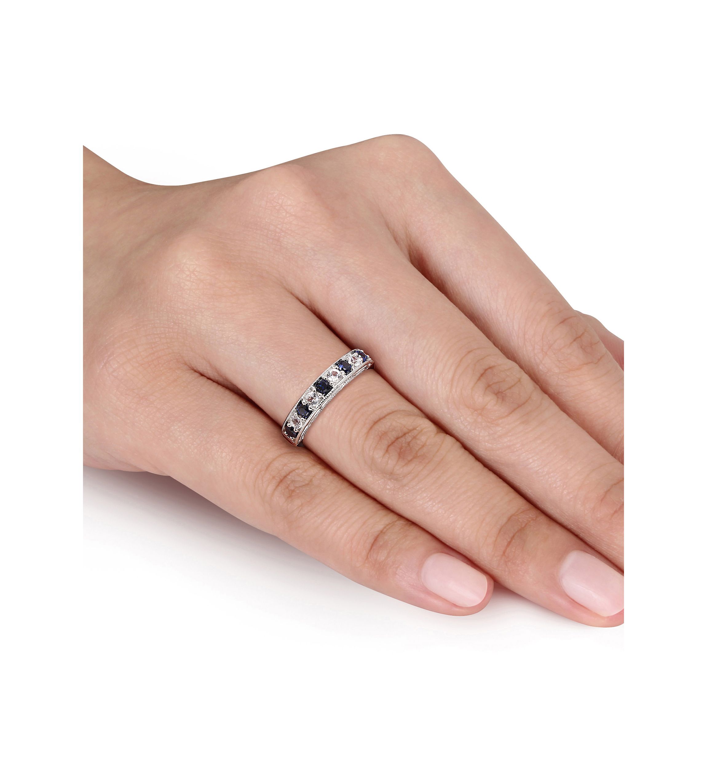 4/5 ct. t.w. Lab Created Blue and White Sapphire Anniversary Band in Sterling Silver