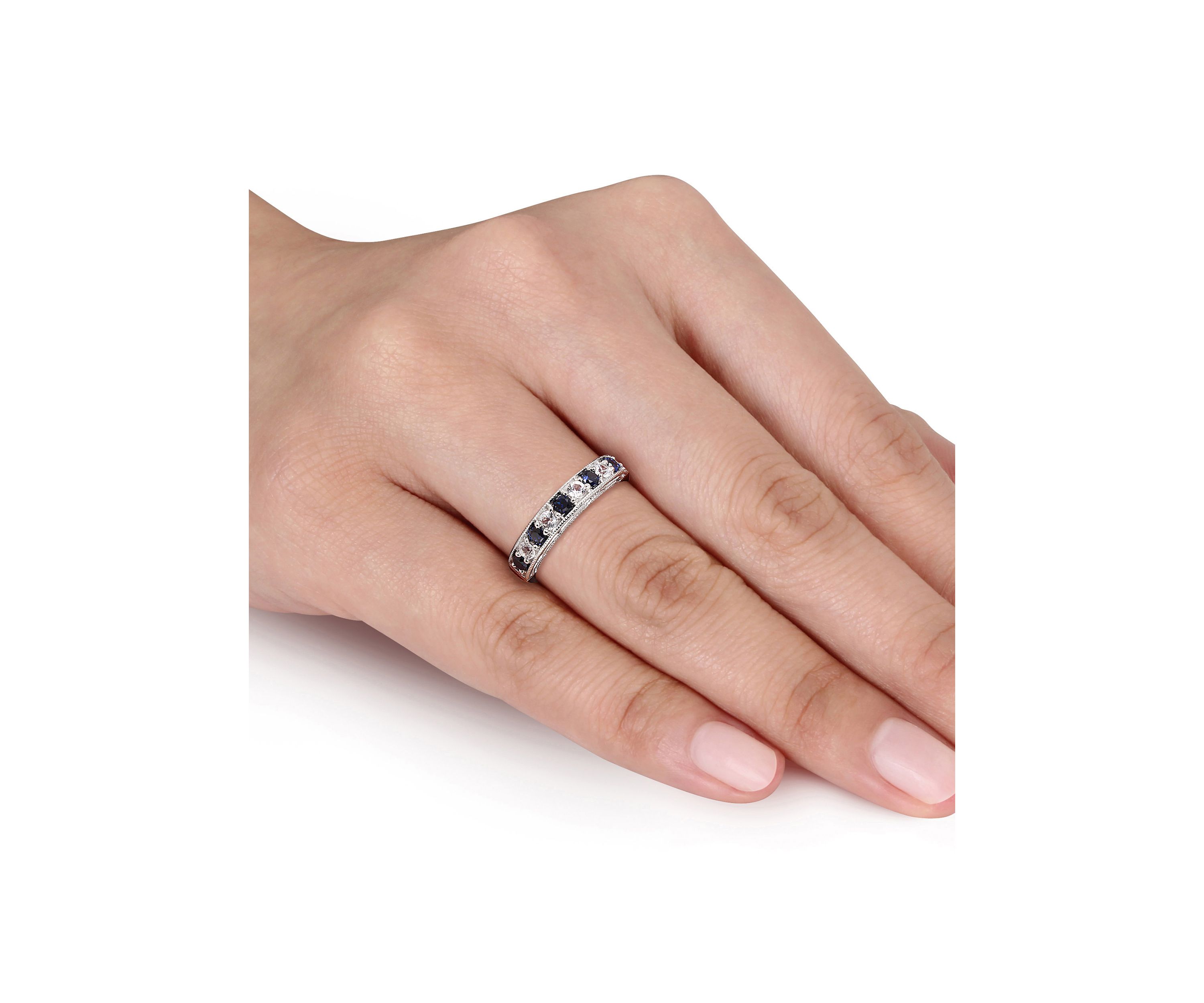 4/5 ct. t.w. Lab Created Blue and White Sapphire Anniversary Band in Sterling Silver