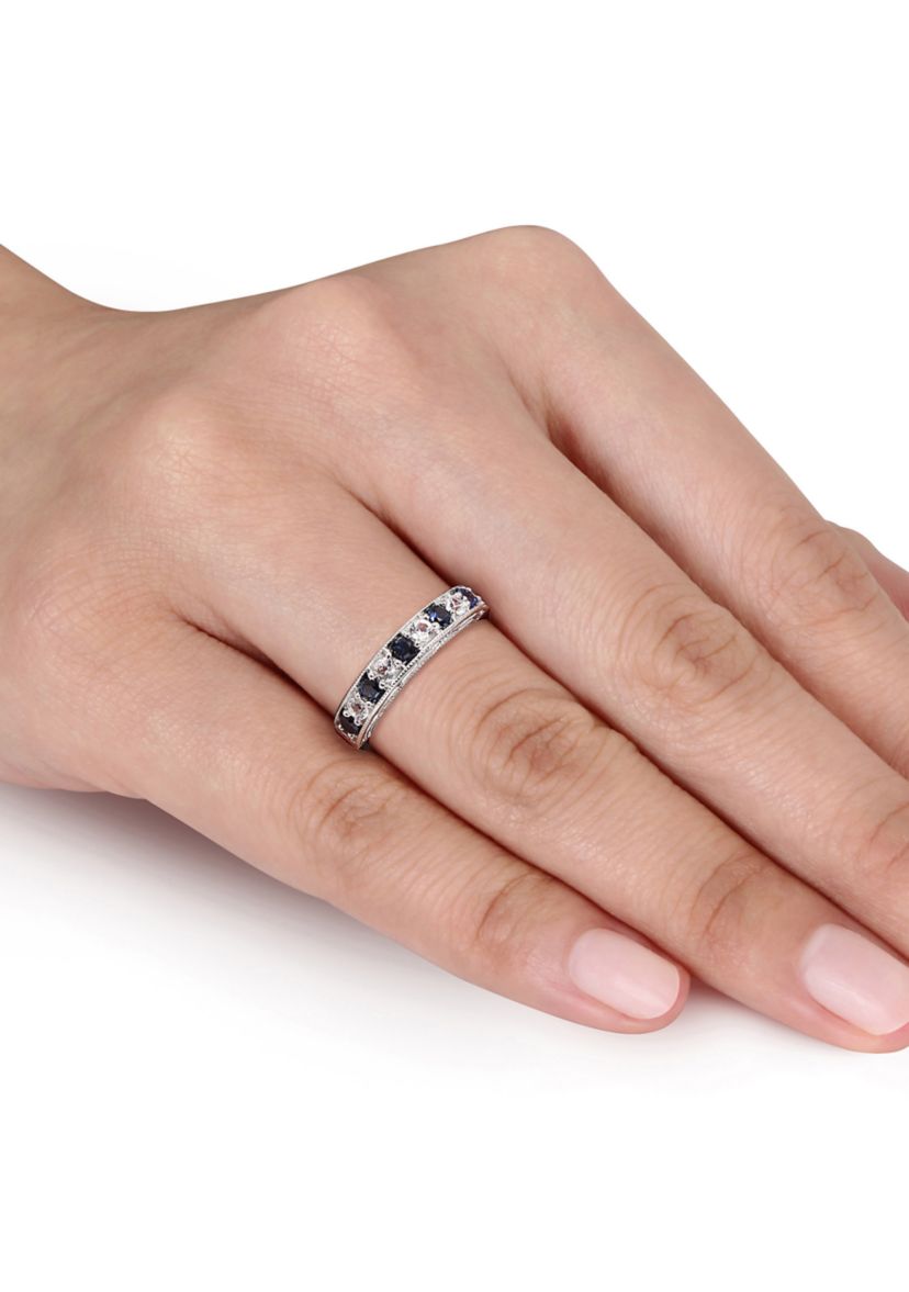 4/5 ct. t.w. Lab Created Blue and White Sapphire Anniversary Band in Sterling Silver