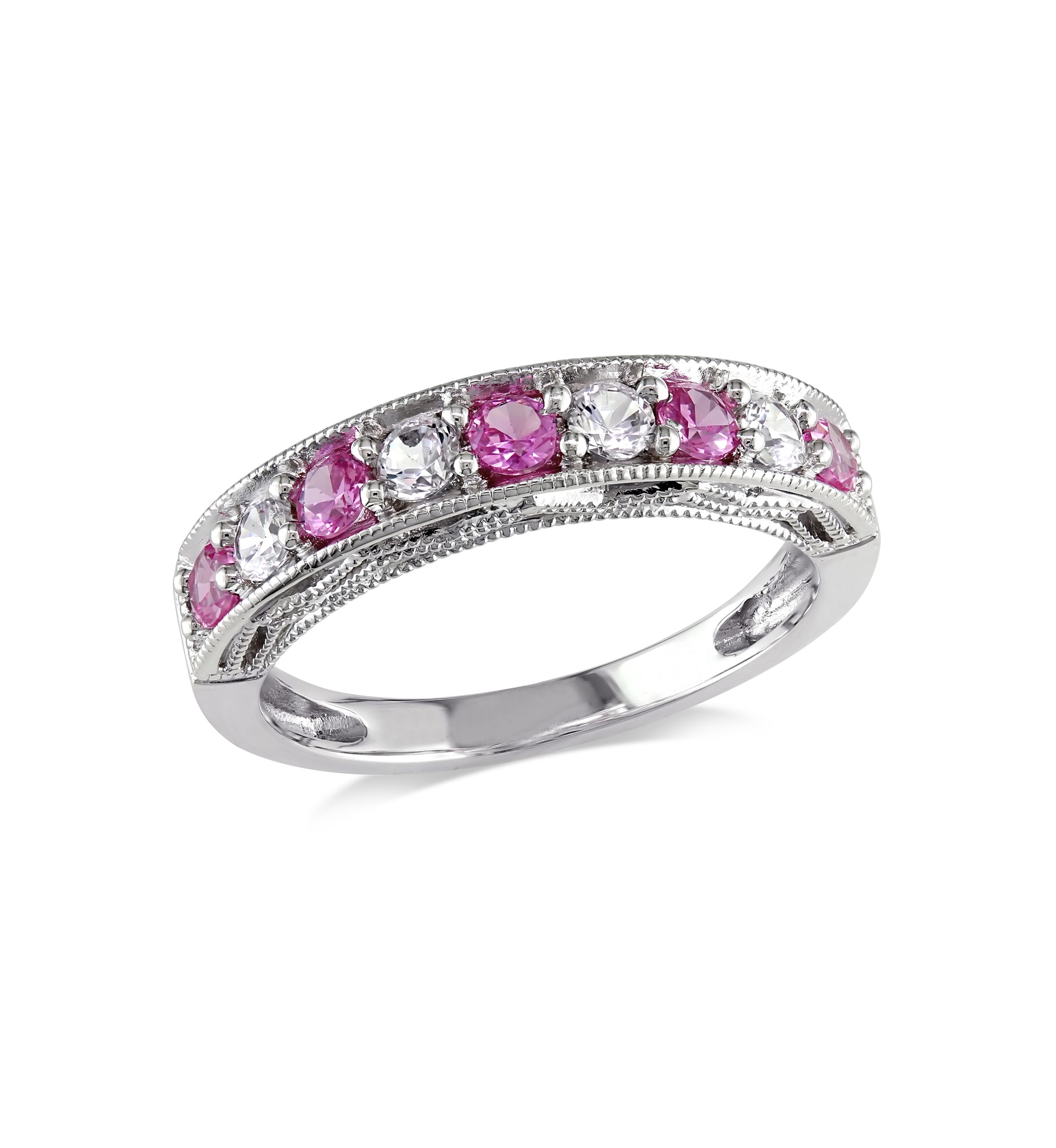 4/5 ct. t.w. Lab Created Pink and White Sapphire Anniversary Band in Sterling Silver