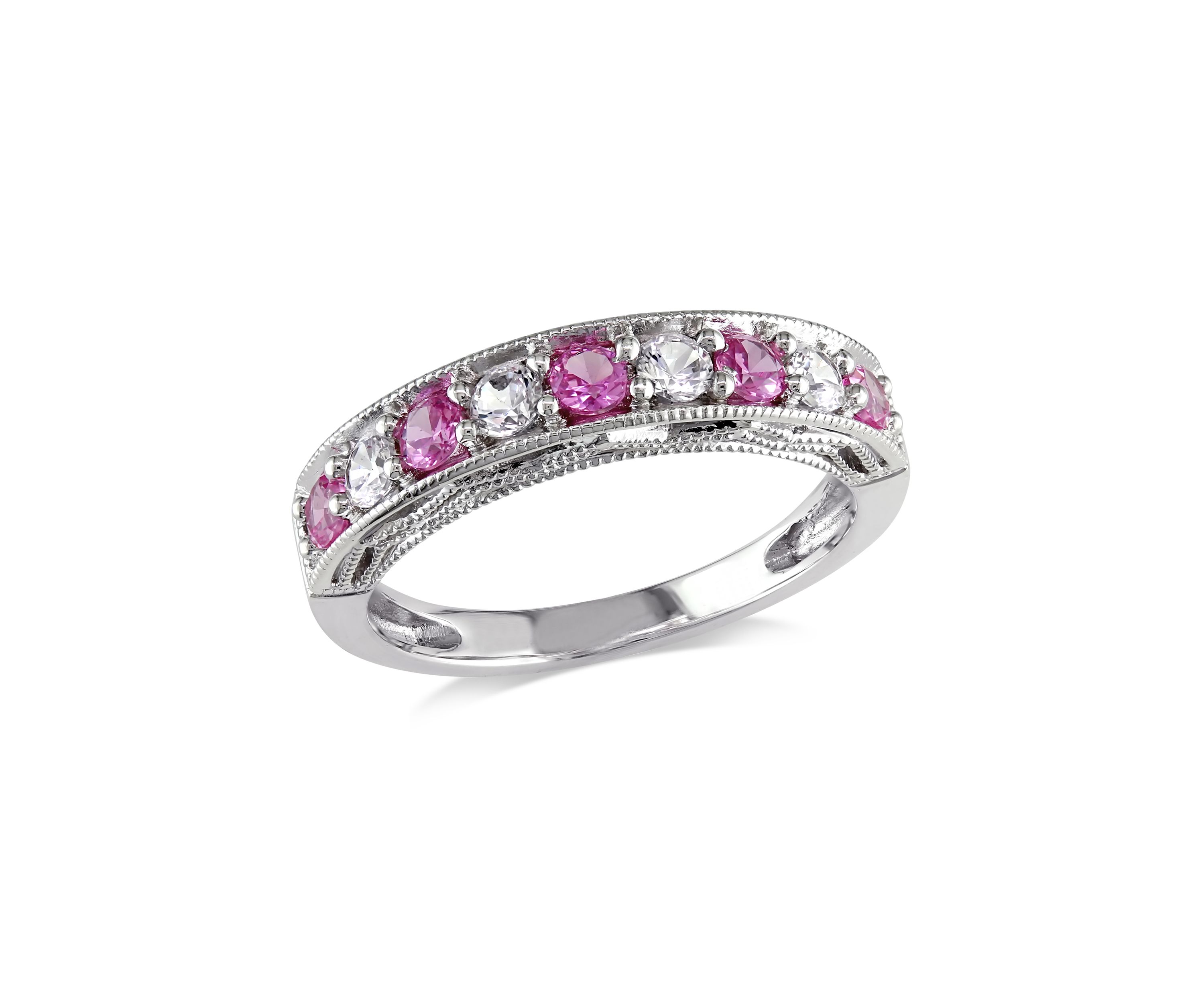 4/5 ct. t.w. Lab Created Pink and White Sapphire Anniversary Band in Sterling Silver