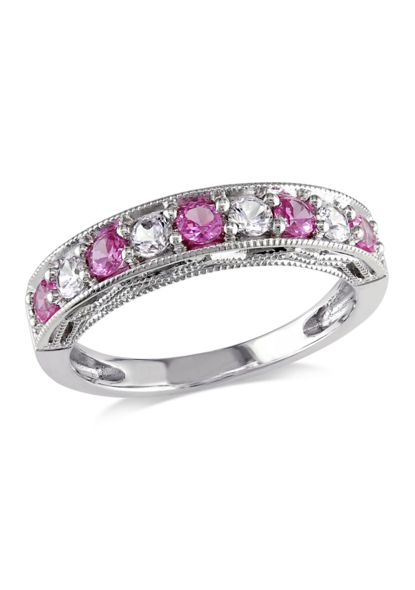 4/5 ct. t.w. Lab Created Pink and White Sapphire Anniversary Band in Sterling Silver