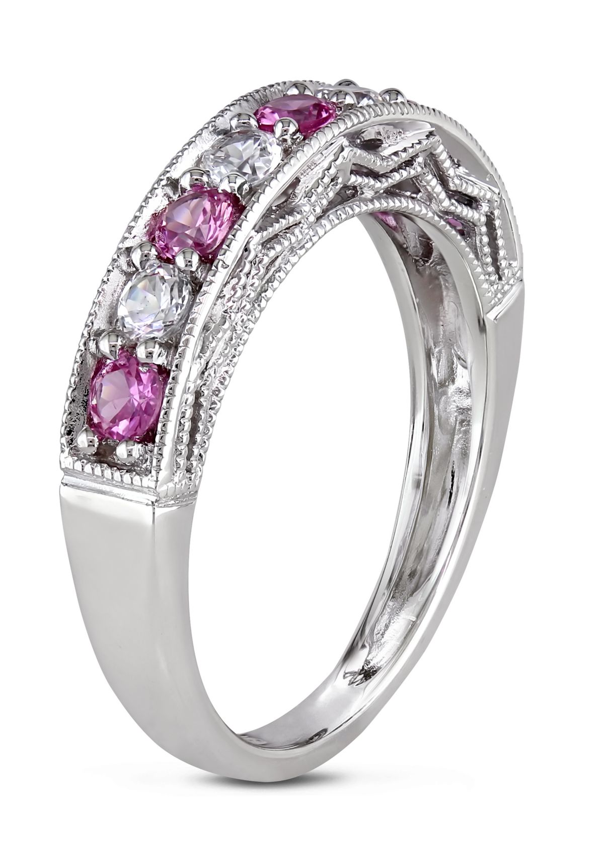 4/5 ct. t.w. Lab Created Pink and White Sapphire Anniversary Band in Sterling Silver