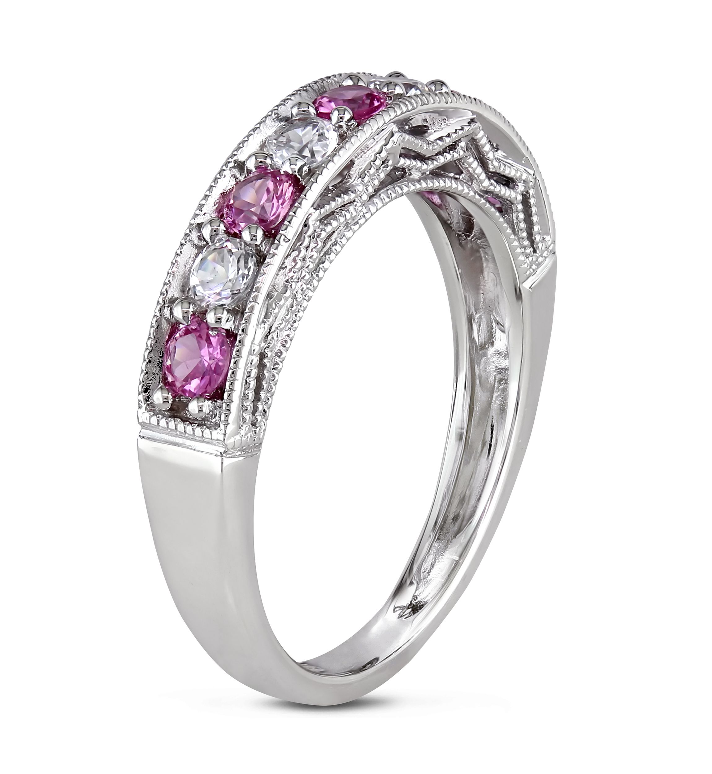 4/5 ct. t.w. Lab Created Pink and White Sapphire Anniversary Band in Sterling Silver