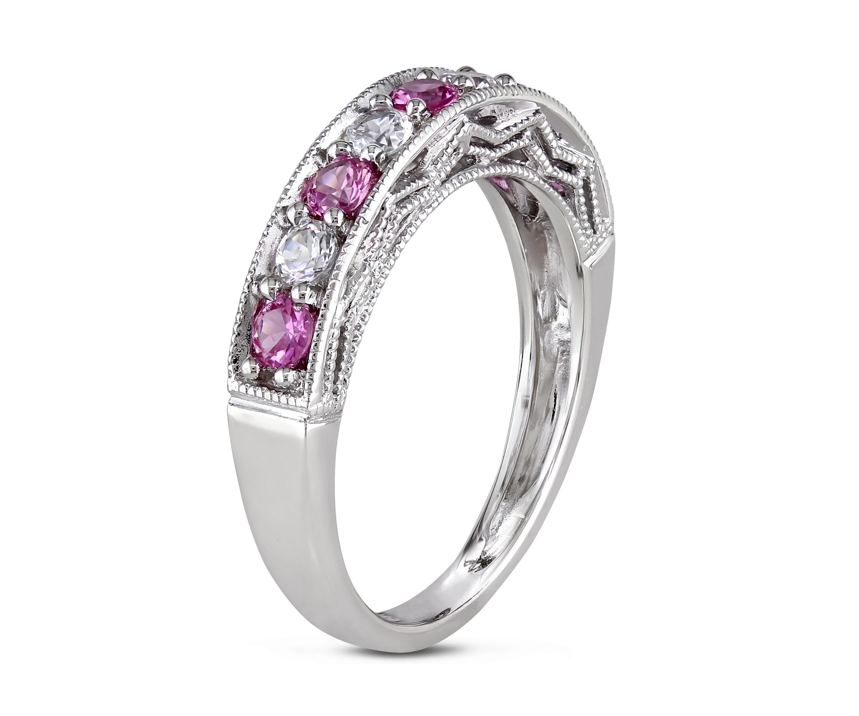 4/5 ct. t.w. Lab Created Pink and White Sapphire Anniversary Band in Sterling Silver