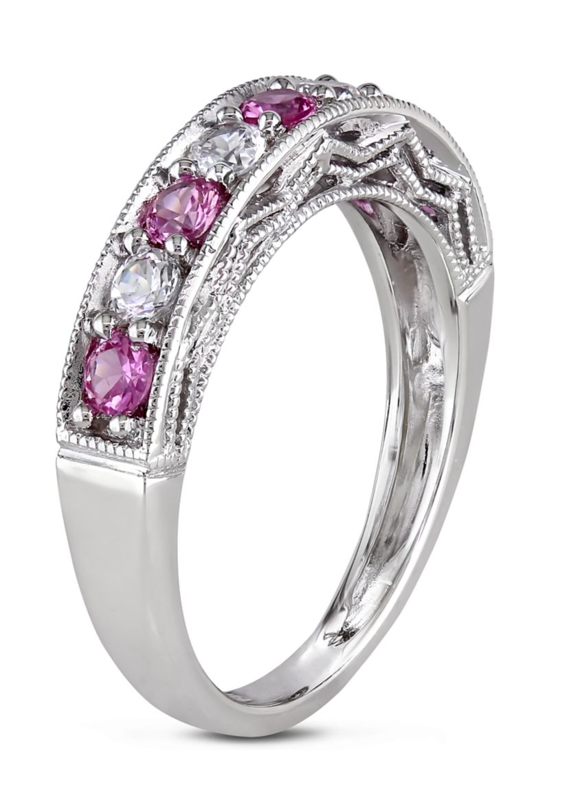 4/5 ct. t.w. Lab Created Pink and White Sapphire Anniversary Band in Sterling Silver