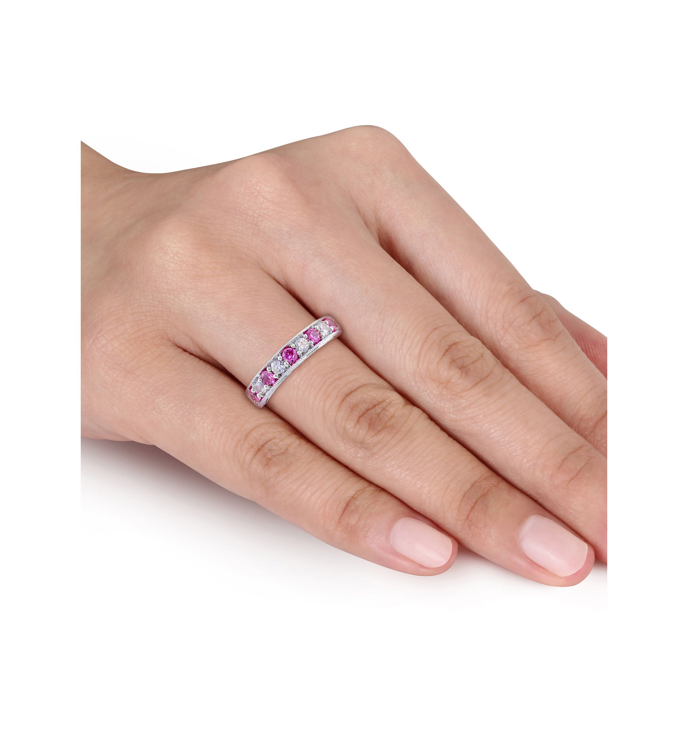 4/5 ct. t.w. Lab Created Pink and White Sapphire Anniversary Band in Sterling Silver