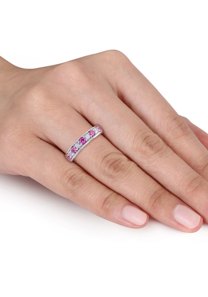 4/5 ct. t.w. Lab Created Pink and White Sapphire Anniversary Band in Sterling Silver