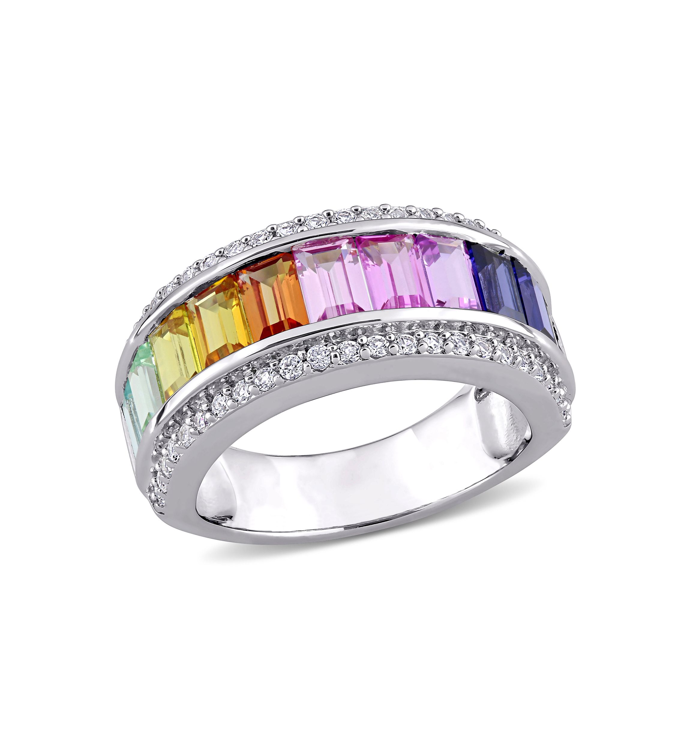 3. 88 ct. t.w. Multicolor Lab Created Sapphire Eternity Ring in Sterling Silver