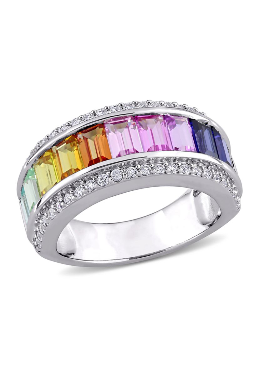 3. 88 ct. t.w. Multicolor Lab Created Sapphire Eternity Ring in Sterling Silver