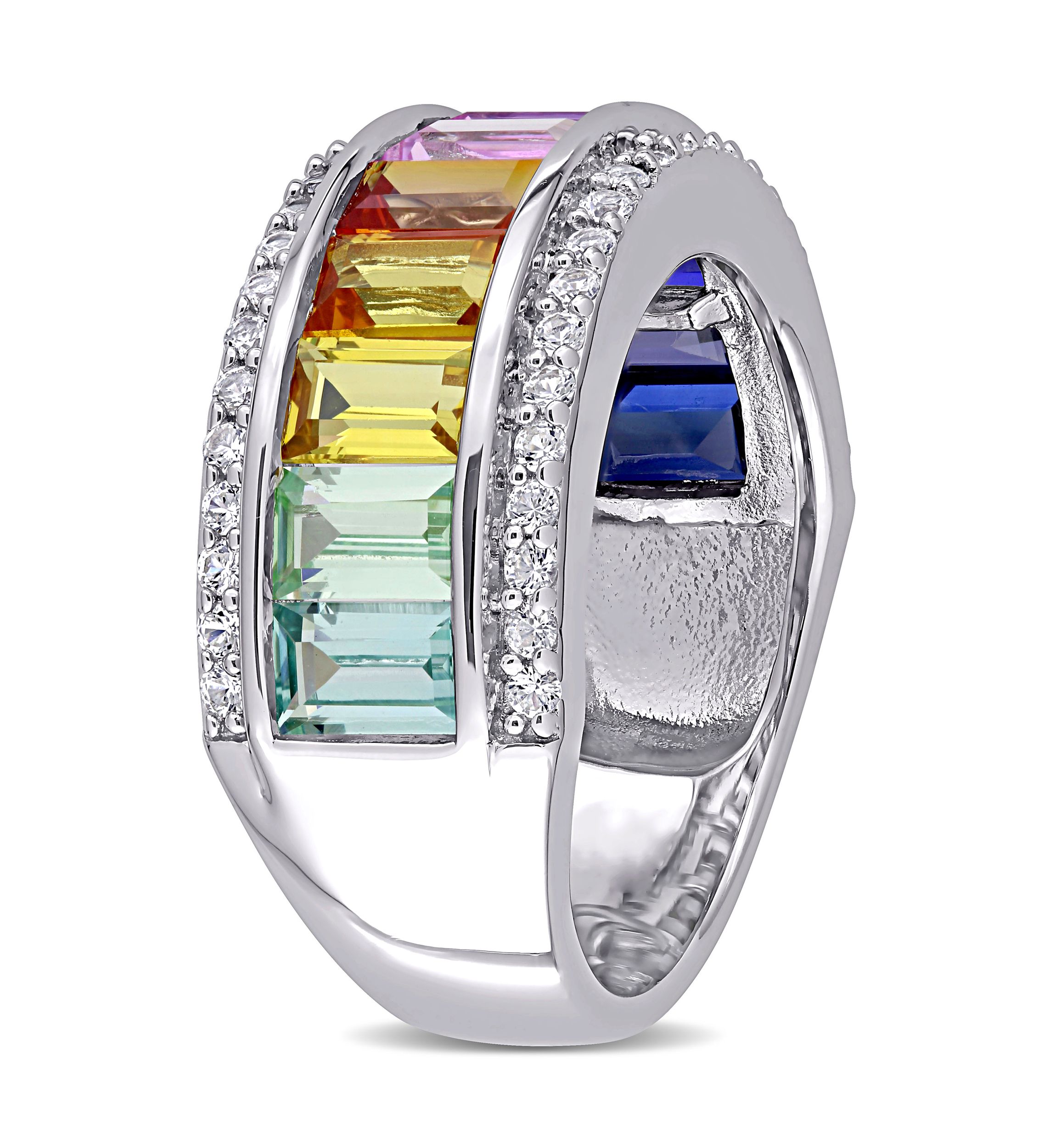 3. 88 ct. t.w. Multicolor Lab Created Sapphire Eternity Ring in Sterling Silver