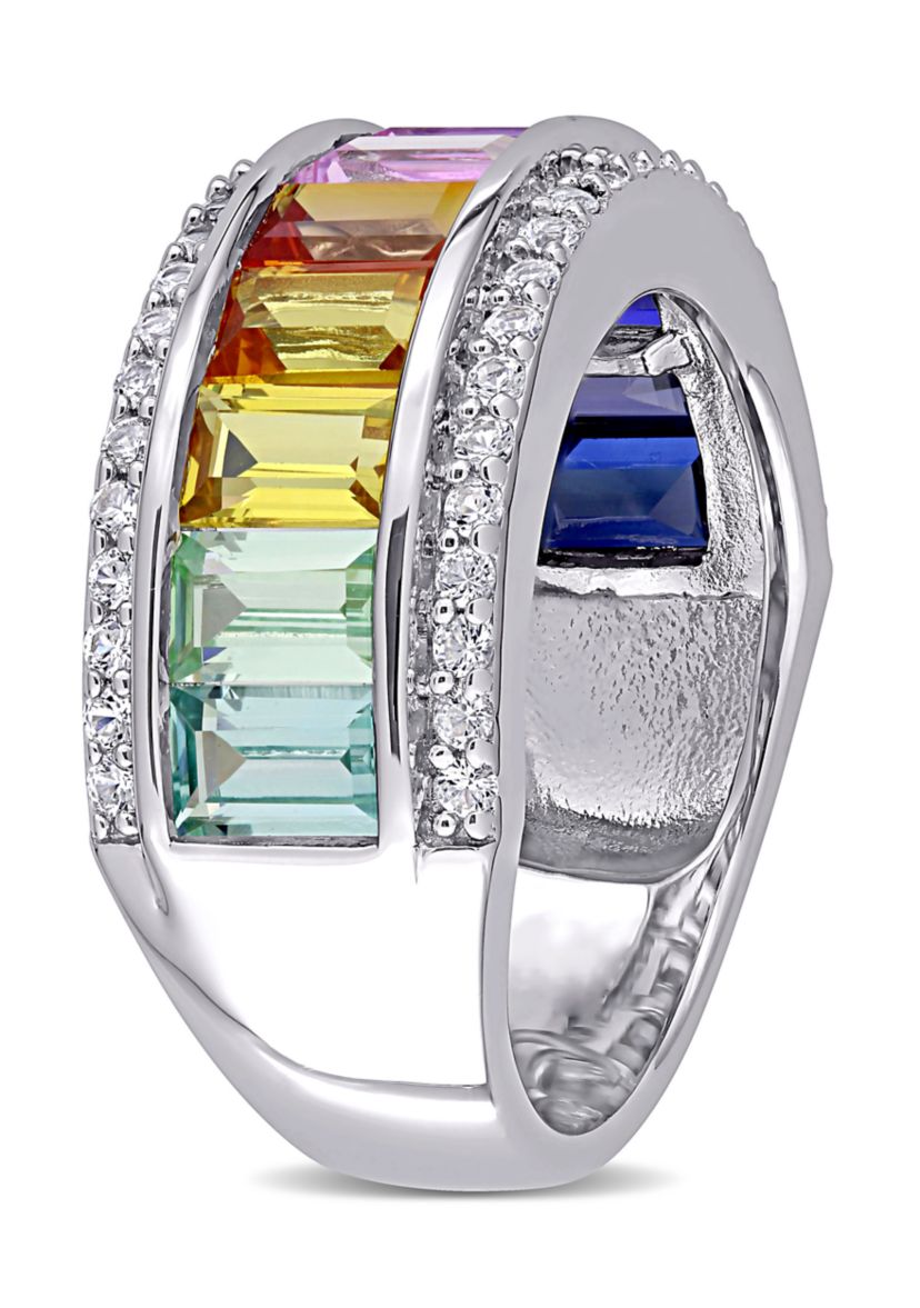 3. 88 ct. t.w. Multicolor Lab Created Sapphire Eternity Ring in Sterling Silver