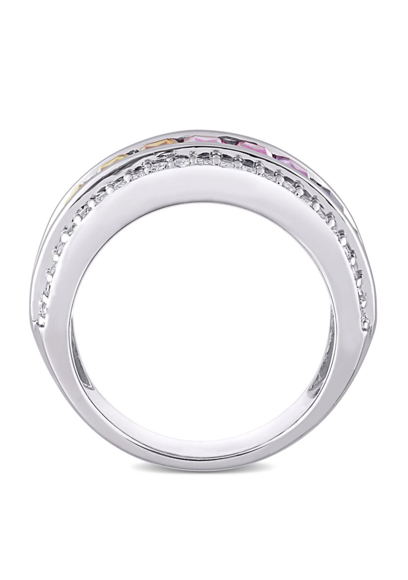 3. 88 ct. t.w. Multicolor Lab Created Sapphire Eternity Ring in Sterling Silver