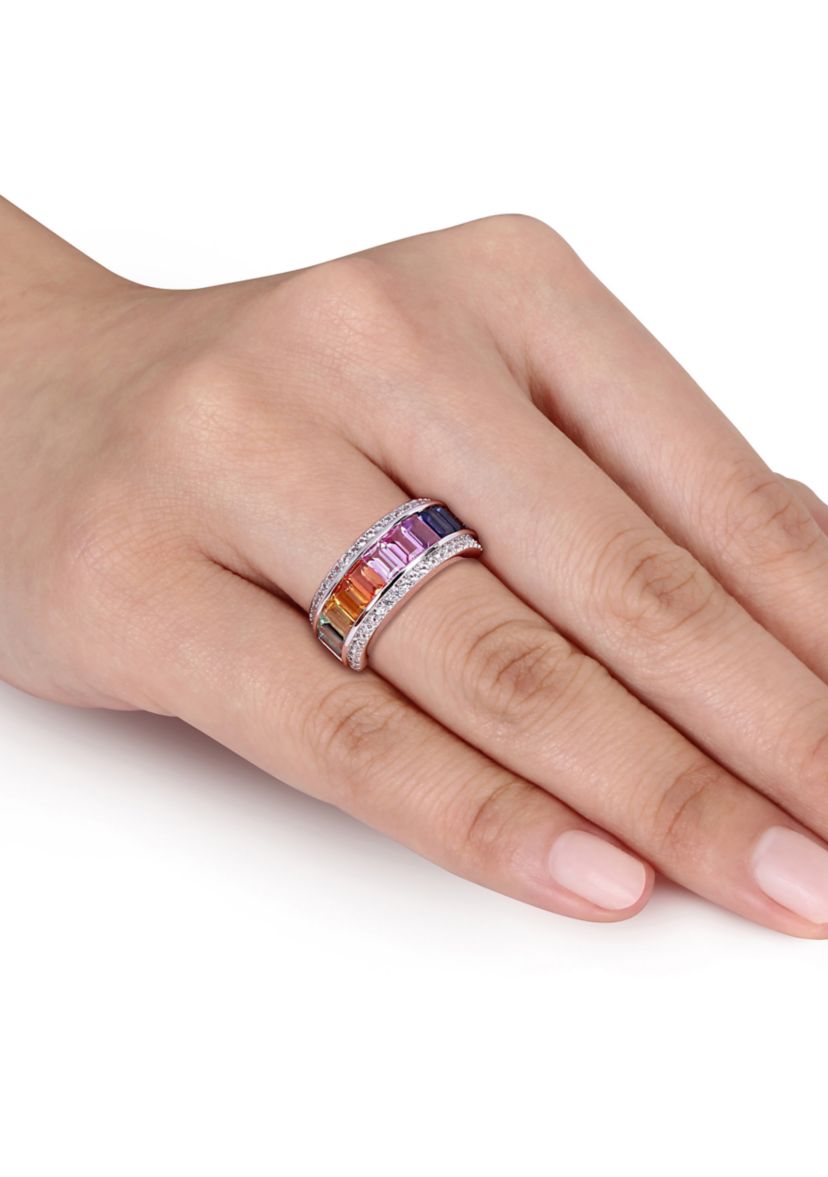 3. 88 ct. t.w. Multicolor Lab Created Sapphire Eternity Ring in Sterling Silver