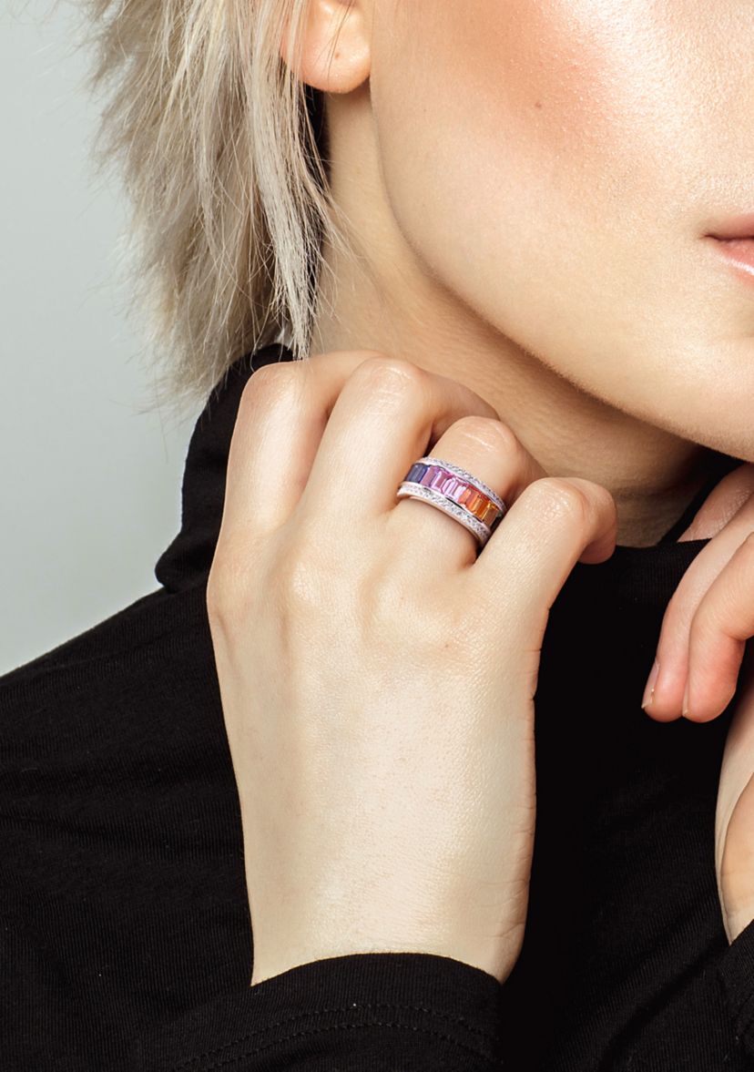 3. 88 ct. t.w. Multicolor Lab Created Sapphire Eternity Ring in Sterling Silver