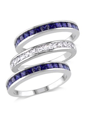 Belk & Co 2.25 ct. t.w. Lab Created Blue and White Sapphire -Piece Anniversary Band Set of Stacking Rings in Sterling Silver, 7