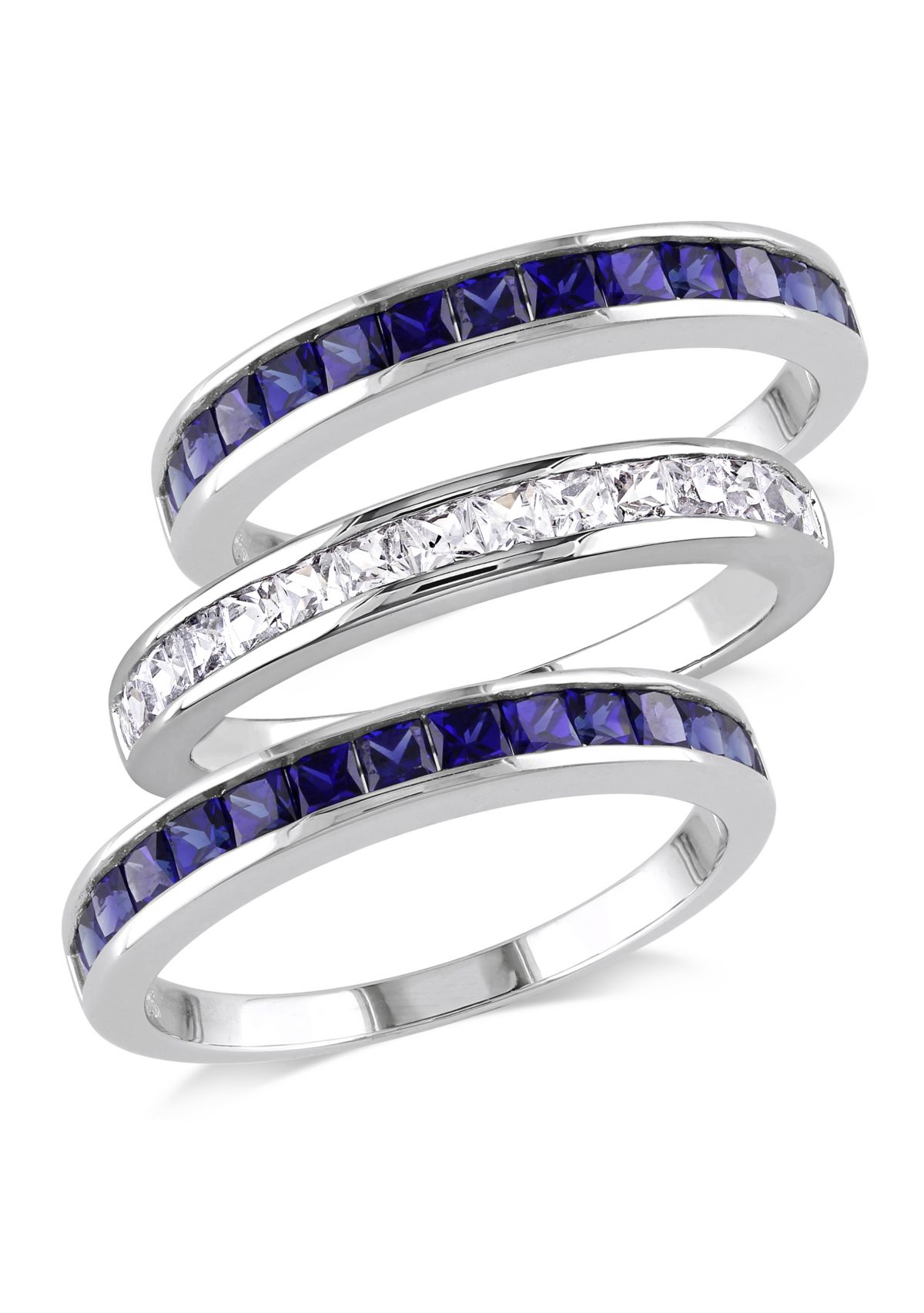  2.25 ct. t.w. Lab Created Blue and White Sapphire  -Piece Anniversary Band Set of Stacking Rings in Sterling Silver