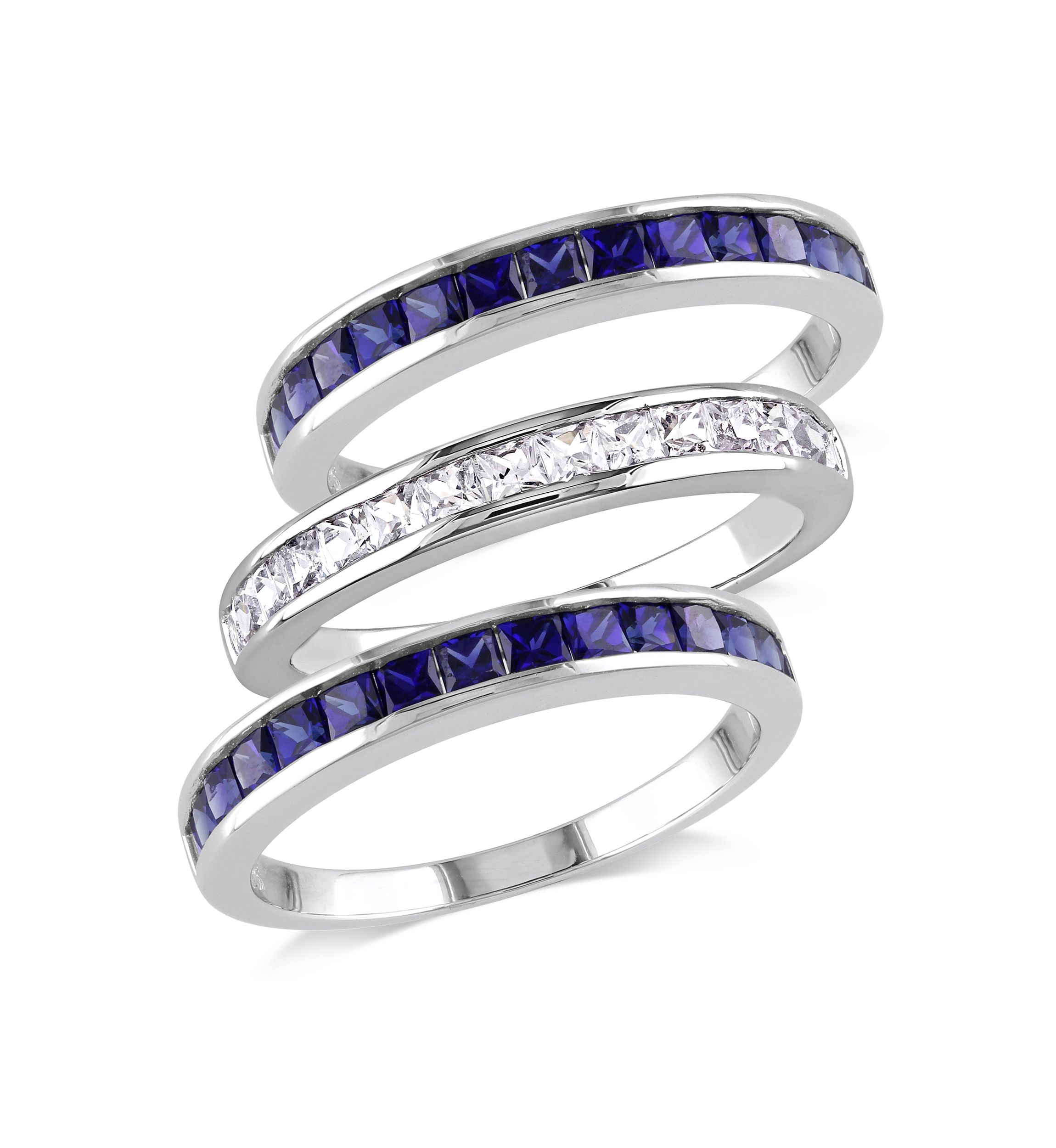  2.25 ct. t.w. Lab Created Blue and White Sapphire  -Piece Anniversary Band Set of Stacking Rings in Sterling Silver