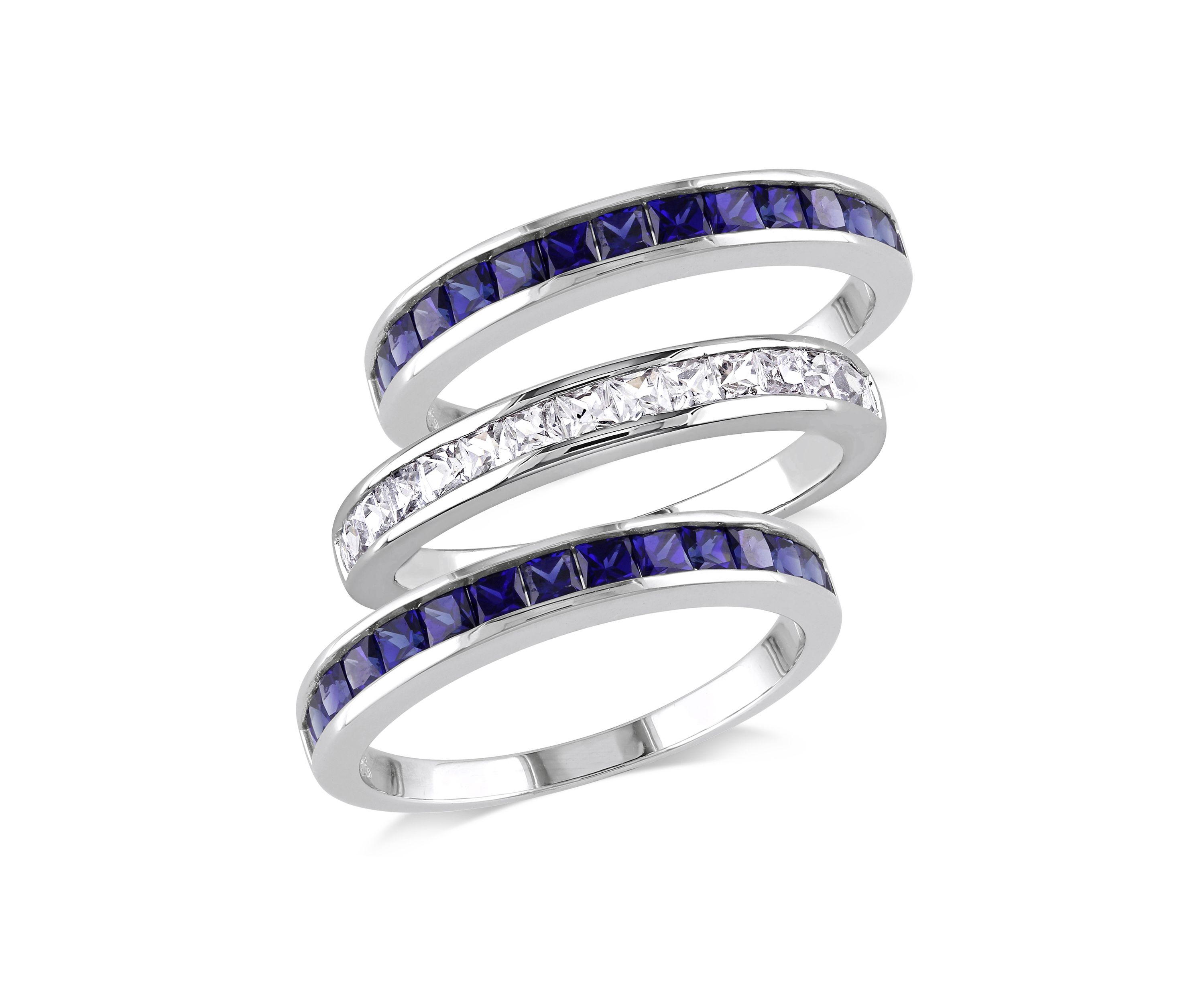  2.25 ct. t.w. Lab Created Blue and White Sapphire  -Piece Anniversary Band Set of Stacking Rings in Sterling Silver