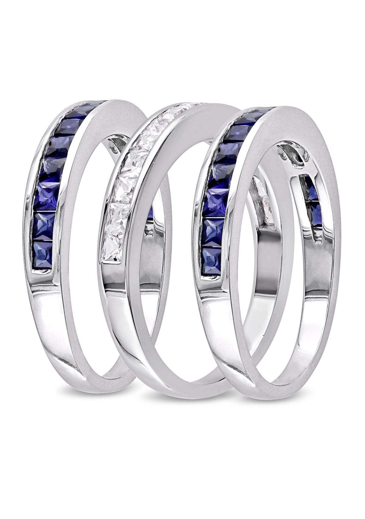 2.25 ct. t.w. Lab Created Blue and White Sapphire  -Piece Anniversary Band Set of Stacking Rings in Sterling Silver