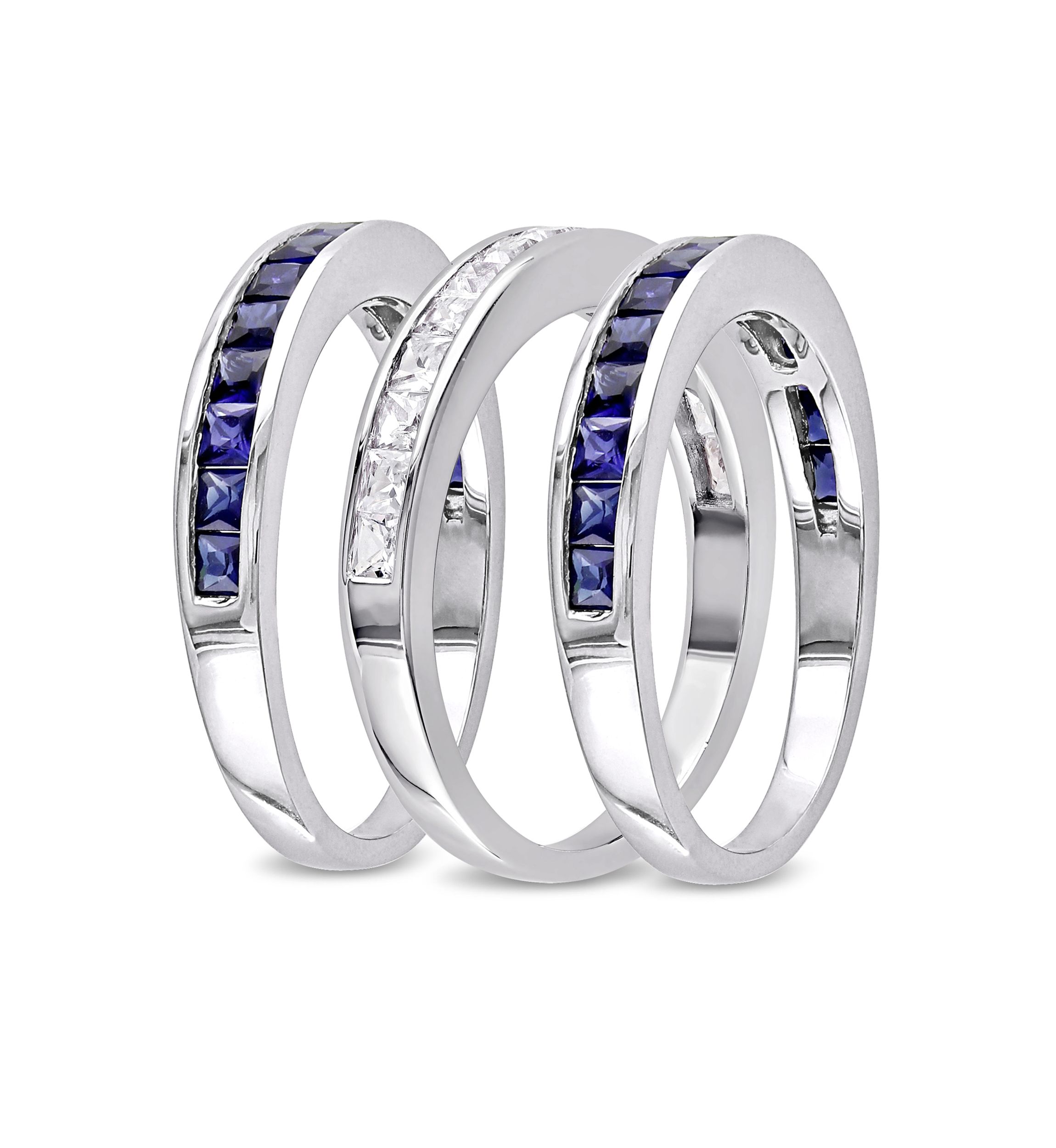  2.25 ct. t.w. Lab Created Blue and White Sapphire  -Piece Anniversary Band Set of Stacking Rings in Sterling Silver