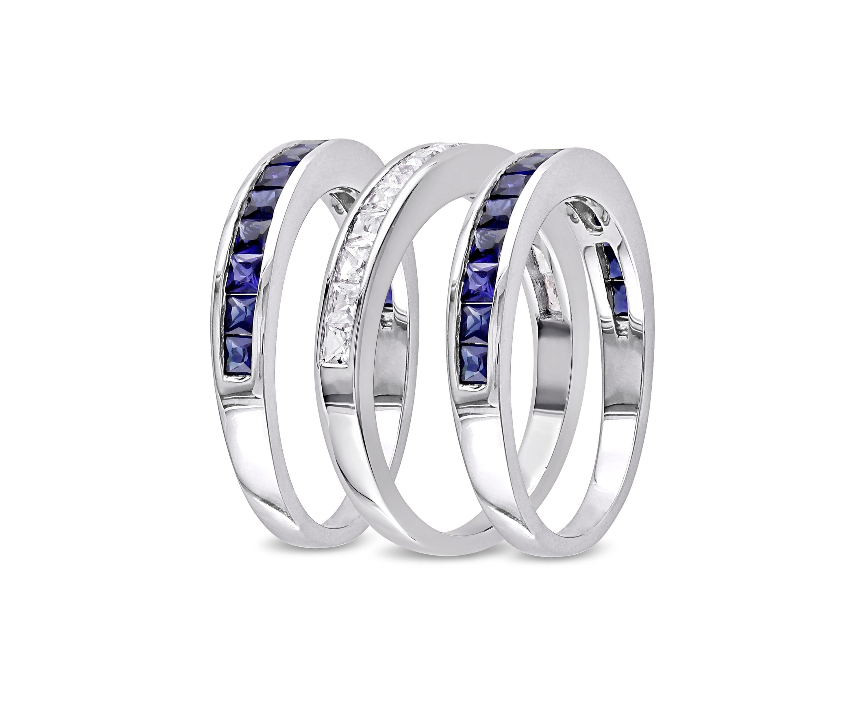  2.25 ct. t.w. Lab Created Blue and White Sapphire  -Piece Anniversary Band Set of Stacking Rings in Sterling Silver