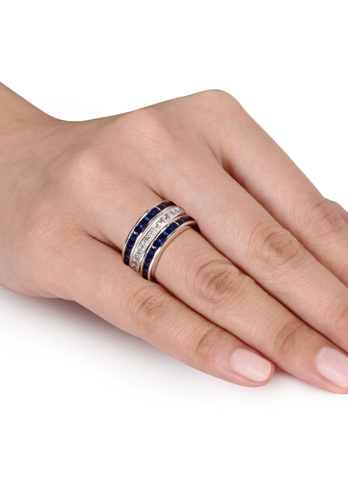  2.25 ct. t.w. Lab Created Blue and White Sapphire  -Piece Anniversary Band Set of Stacking Rings in Sterling Silver