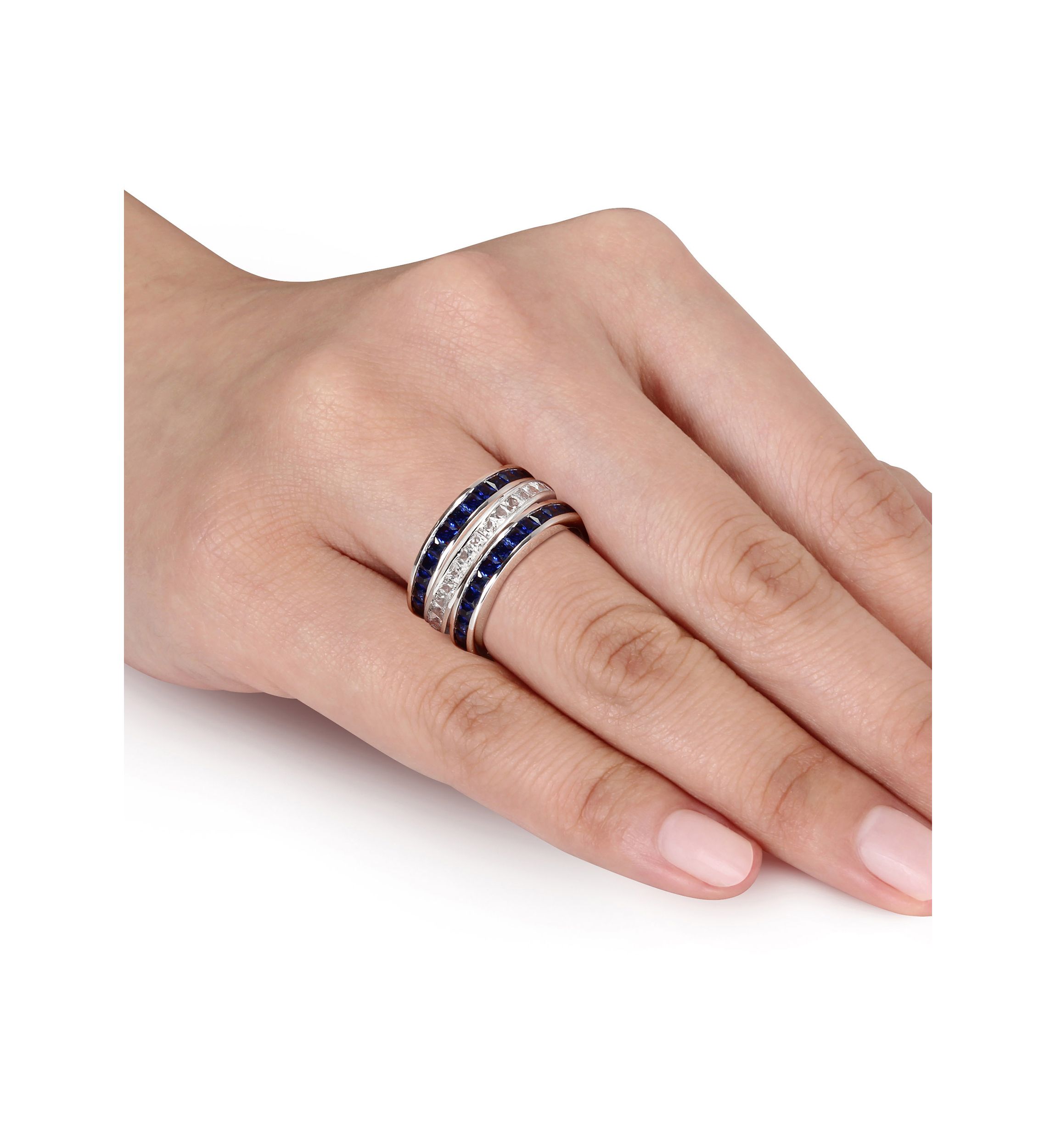  2.25 ct. t.w. Lab Created Blue and White Sapphire  -Piece Anniversary Band Set of Stacking Rings in Sterling Silver