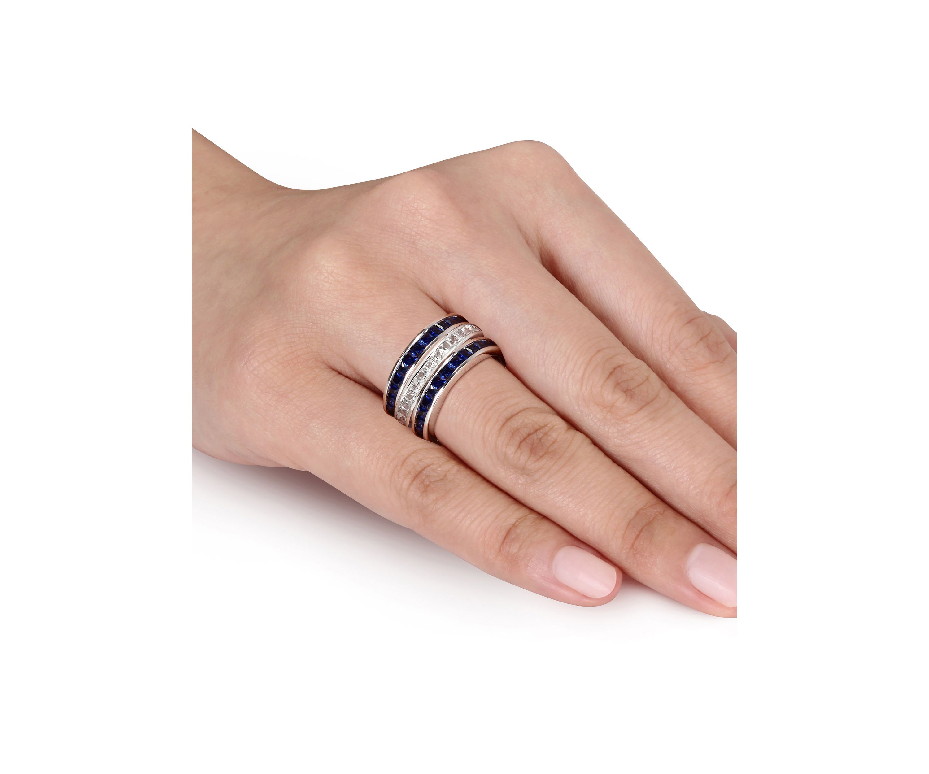  2.25 ct. t.w. Lab Created Blue and White Sapphire  -Piece Anniversary Band Set of Stacking Rings in Sterling Silver