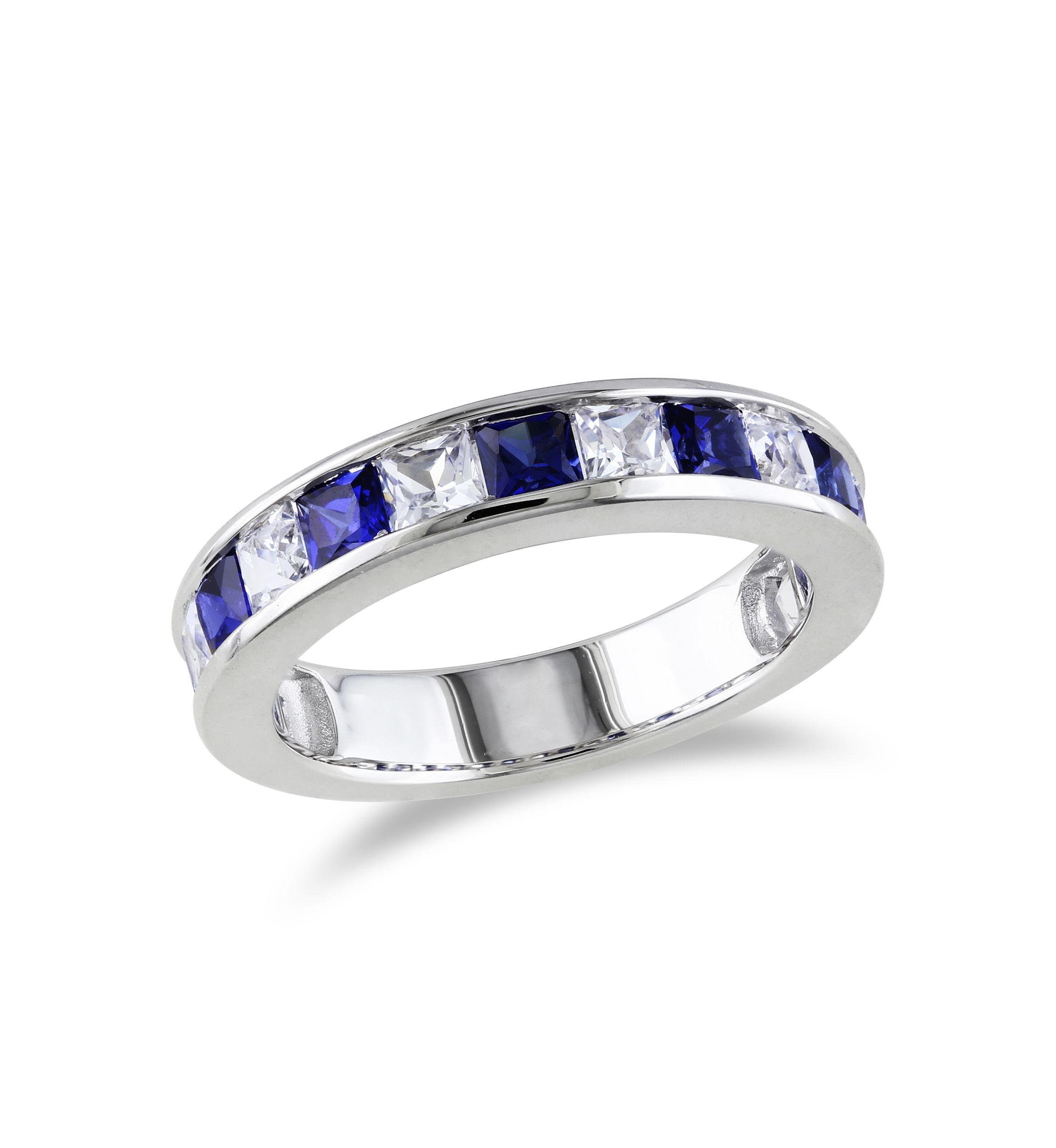  2.38 ct. t.w. Lab Created Blue and White Sapphire Anniversary Band in Sterling Silver