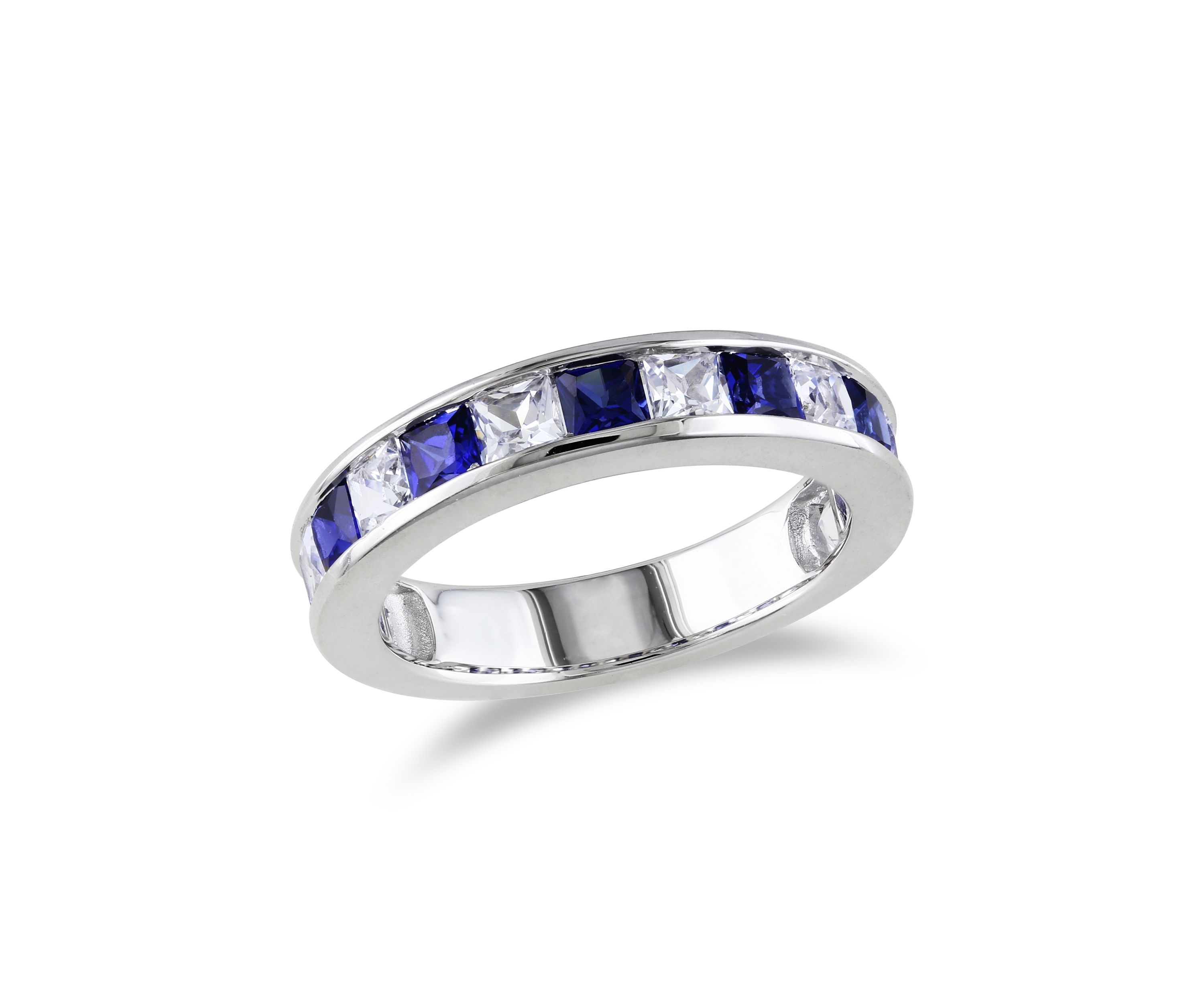  2.38 ct. t.w. Lab Created Blue and White Sapphire Anniversary Band in Sterling Silver