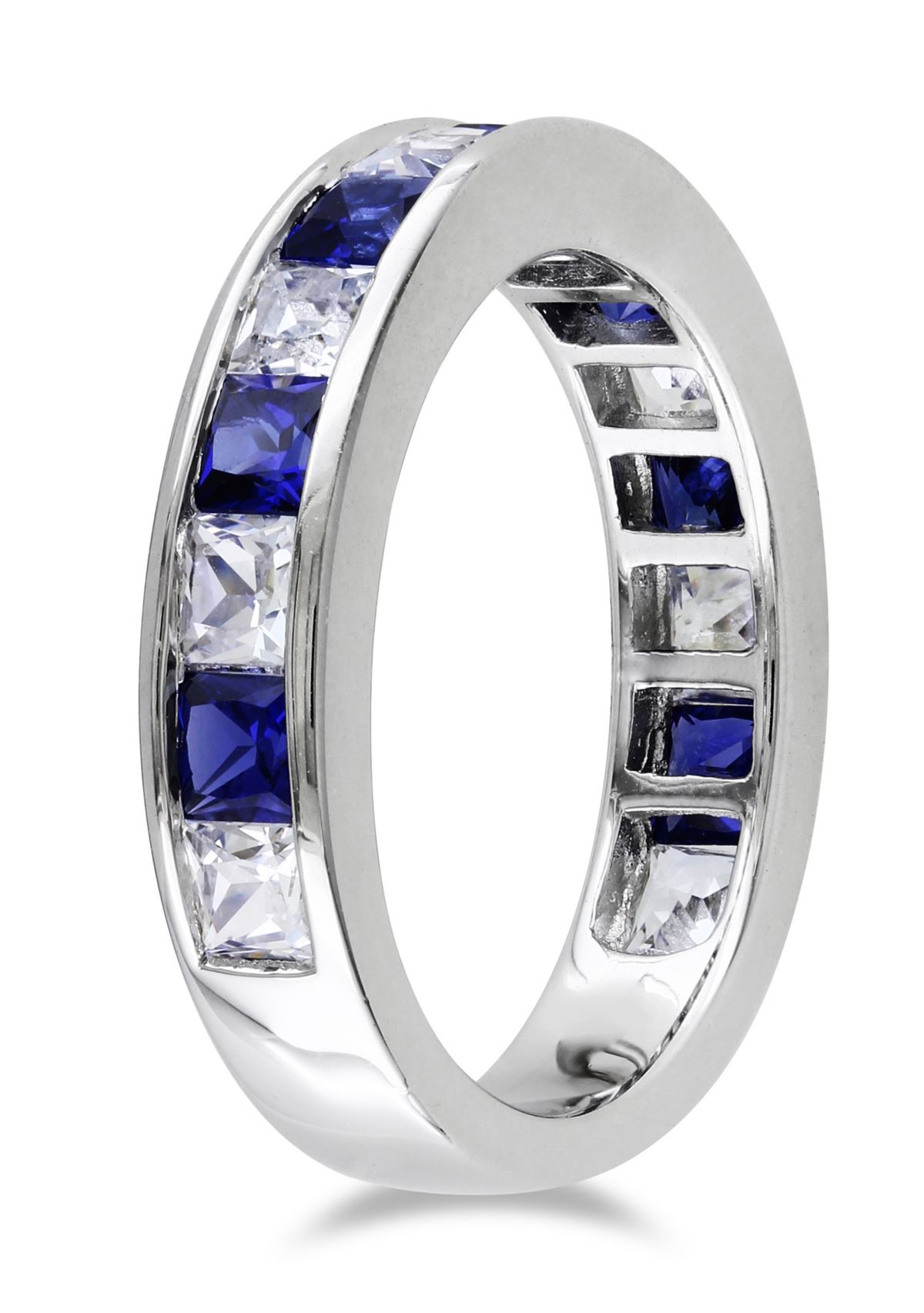  2.38 ct. t.w. Lab Created Blue and White Sapphire Anniversary Band in Sterling Silver