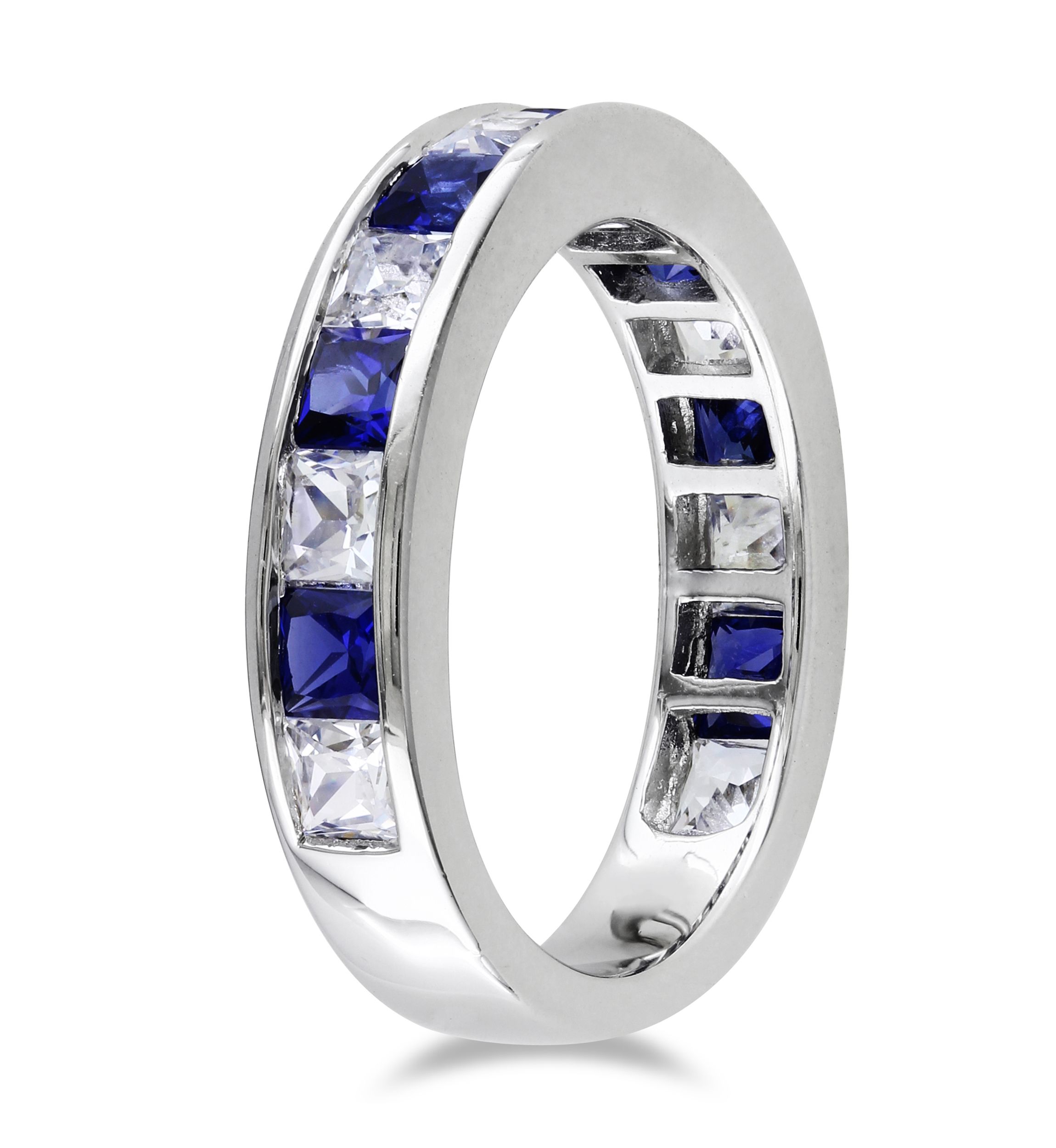  2.38 ct. t.w. Lab Created Blue and White Sapphire Anniversary Band in Sterling Silver