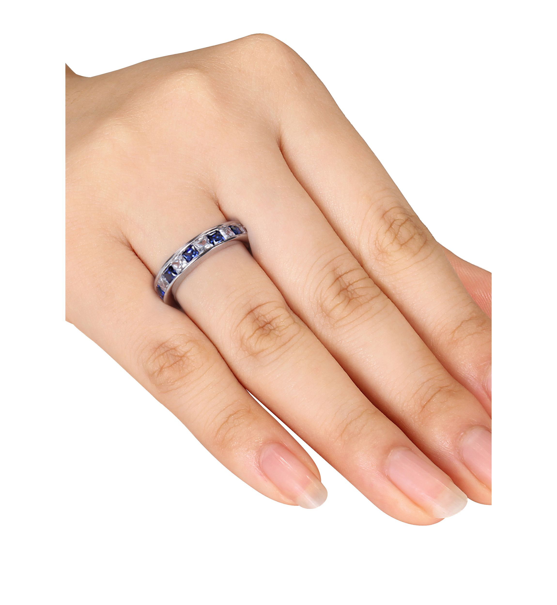  2.38 ct. t.w. Lab Created Blue and White Sapphire Anniversary Band in Sterling Silver