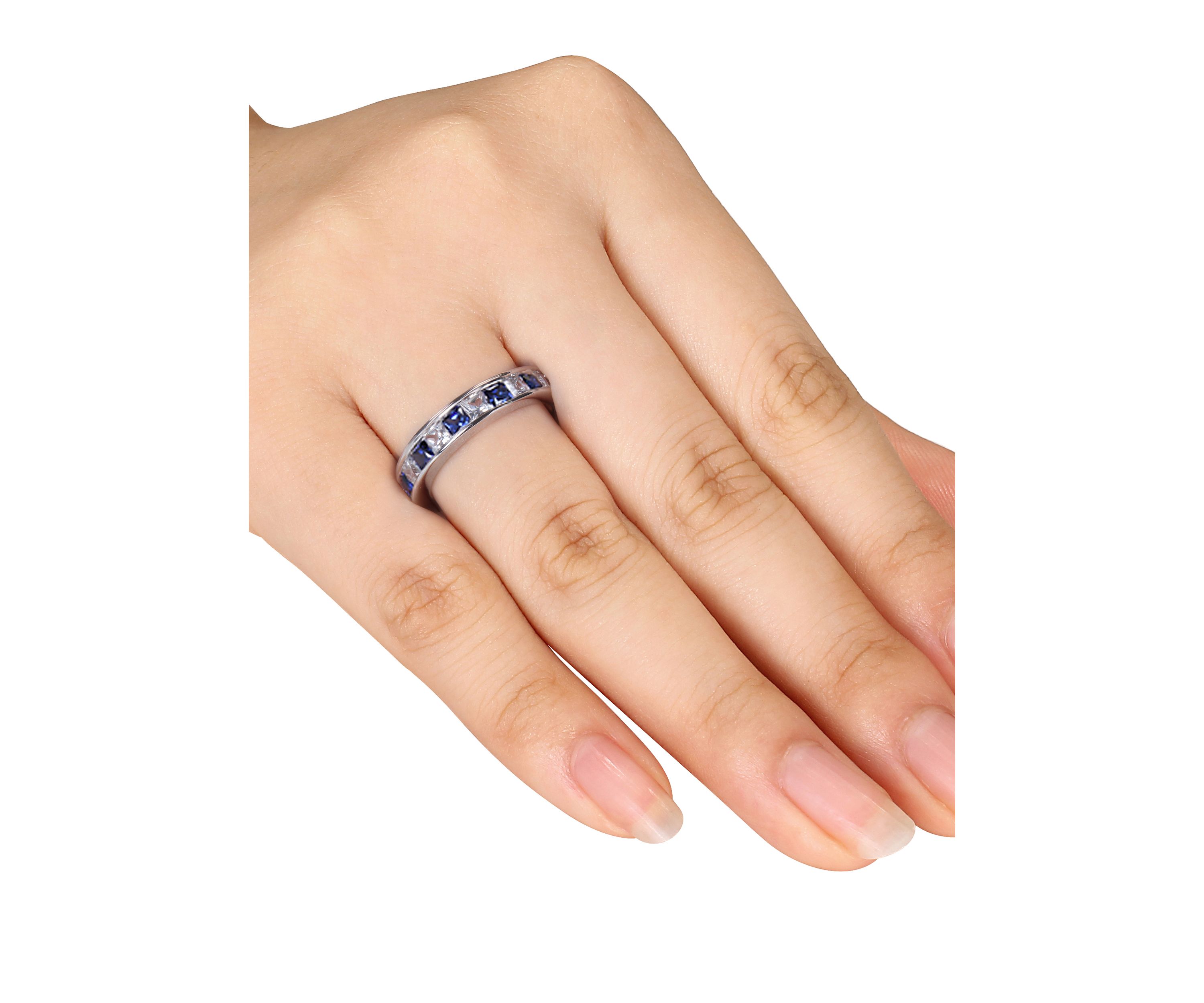  2.38 ct. t.w. Lab Created Blue and White Sapphire Anniversary Band in Sterling Silver