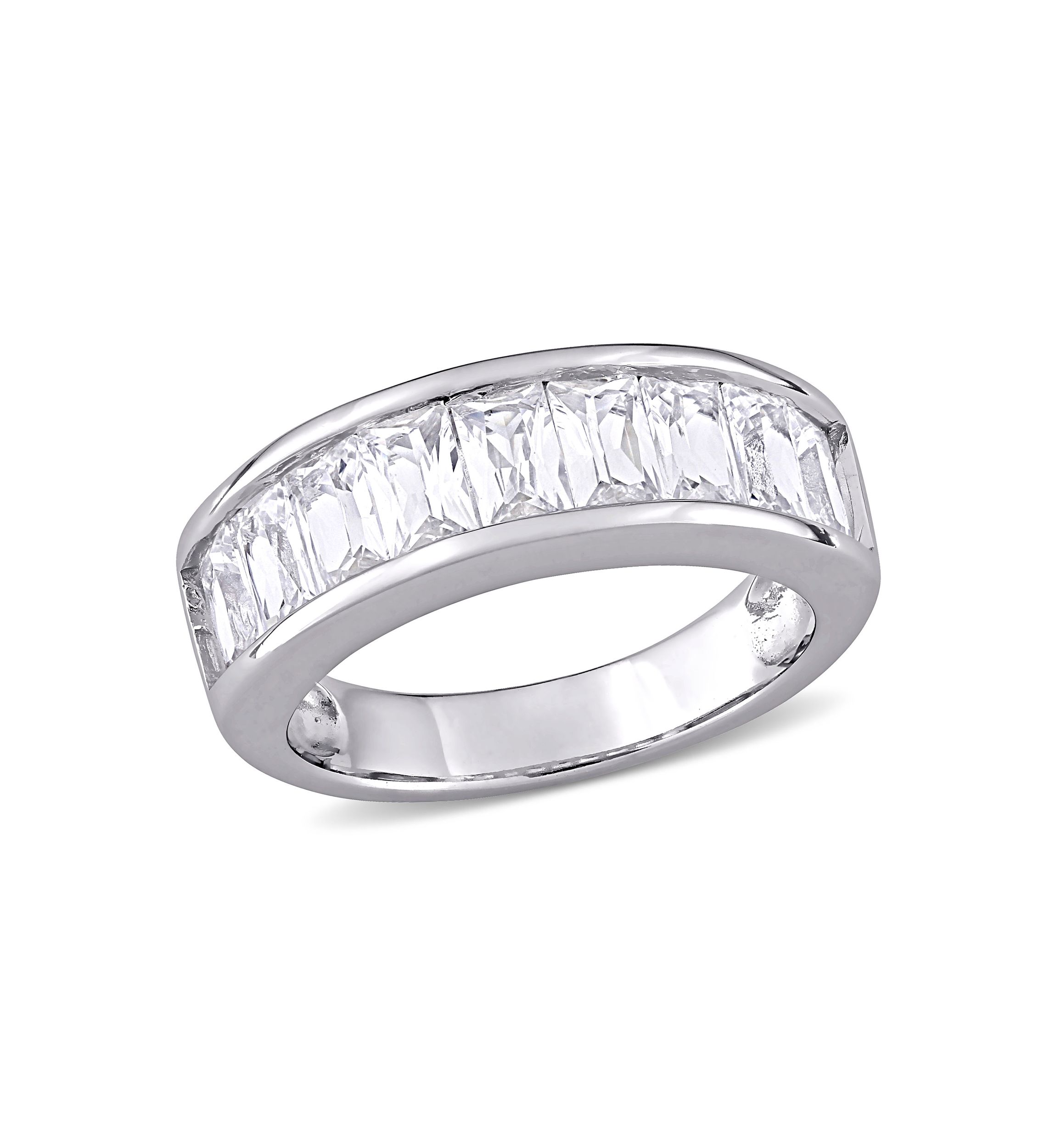 2.75 ct. t.w. Baguette Cut Lab Created White Sapphire Semi Eternity Anniversary Band in Sterling Silver