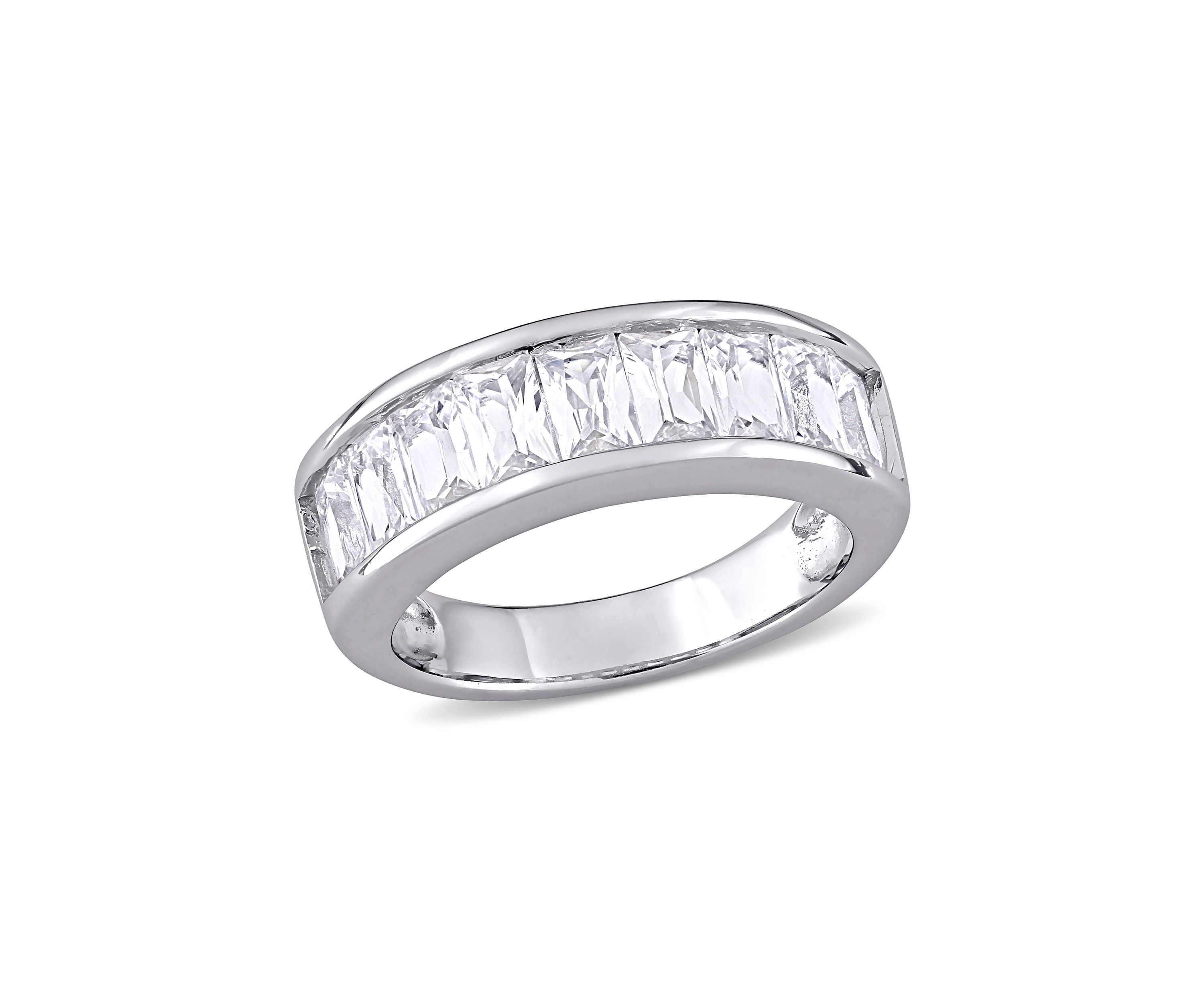 2.75 ct. t.w. Baguette Cut Lab Created White Sapphire Semi Eternity Anniversary Band in Sterling Silver