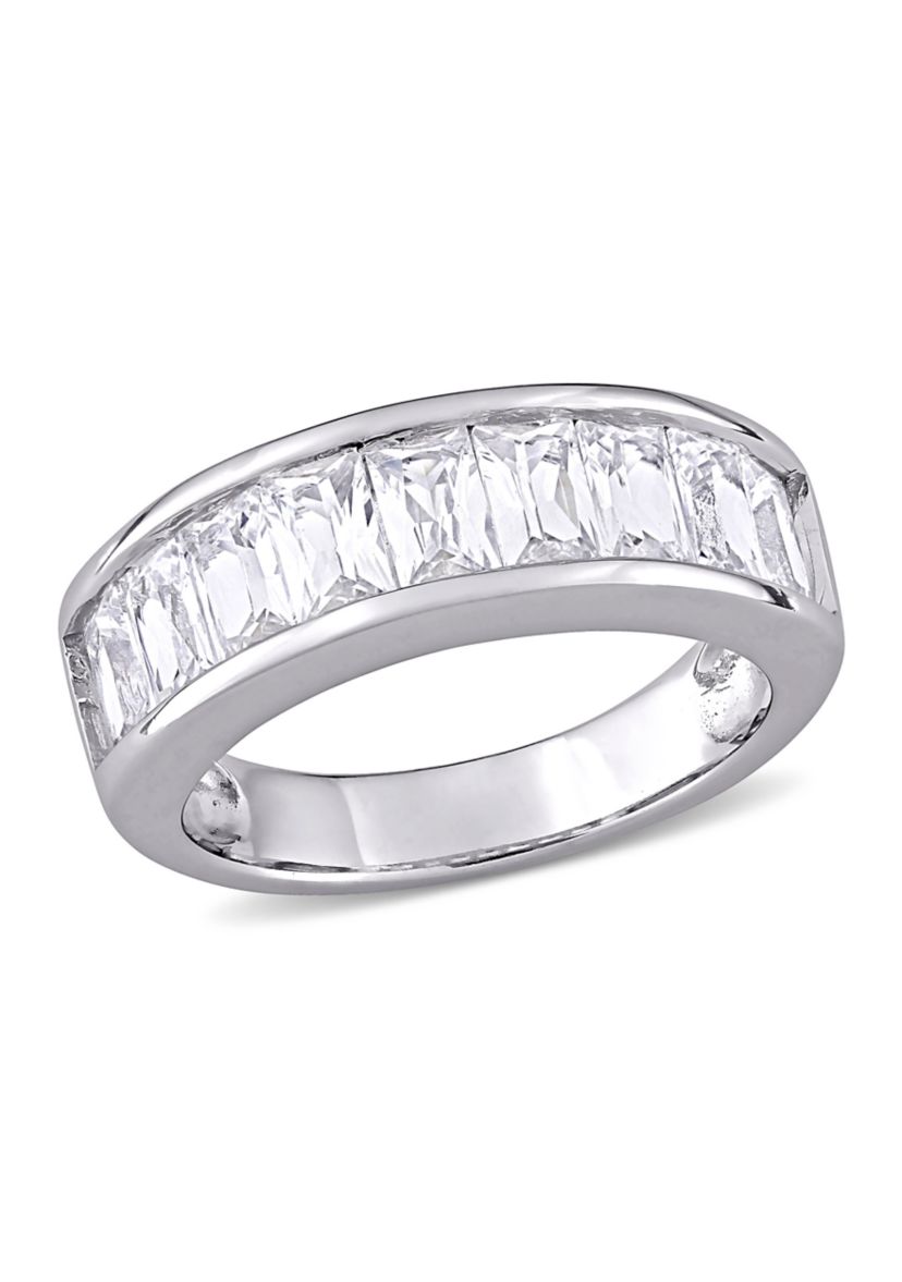 2.75 ct. t.w. Baguette Cut Lab Created White Sapphire Semi Eternity Anniversary Band in Sterling Silver