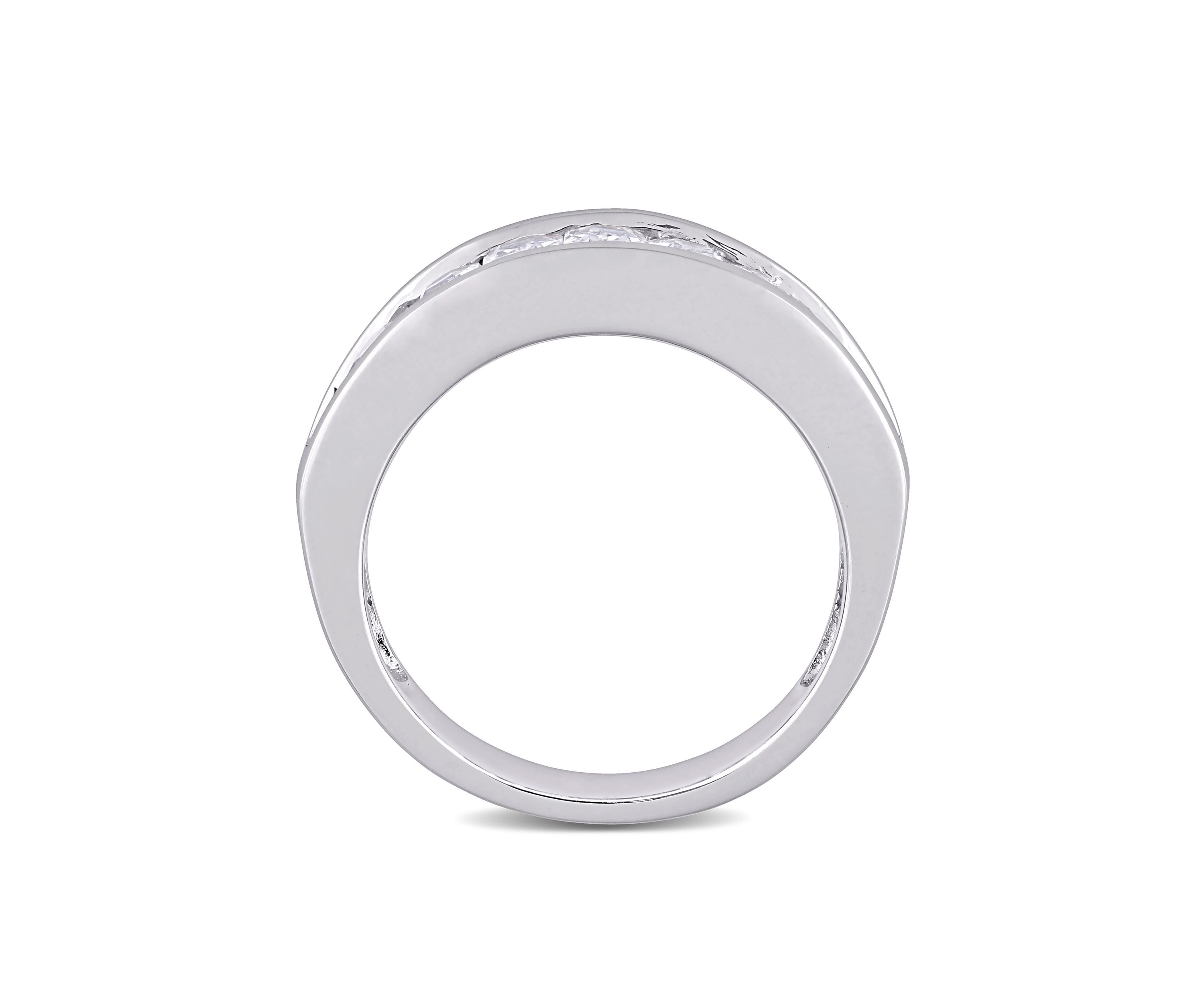 2.75 ct. t.w. Baguette Cut Lab Created White Sapphire Semi Eternity Anniversary Band in Sterling Silver