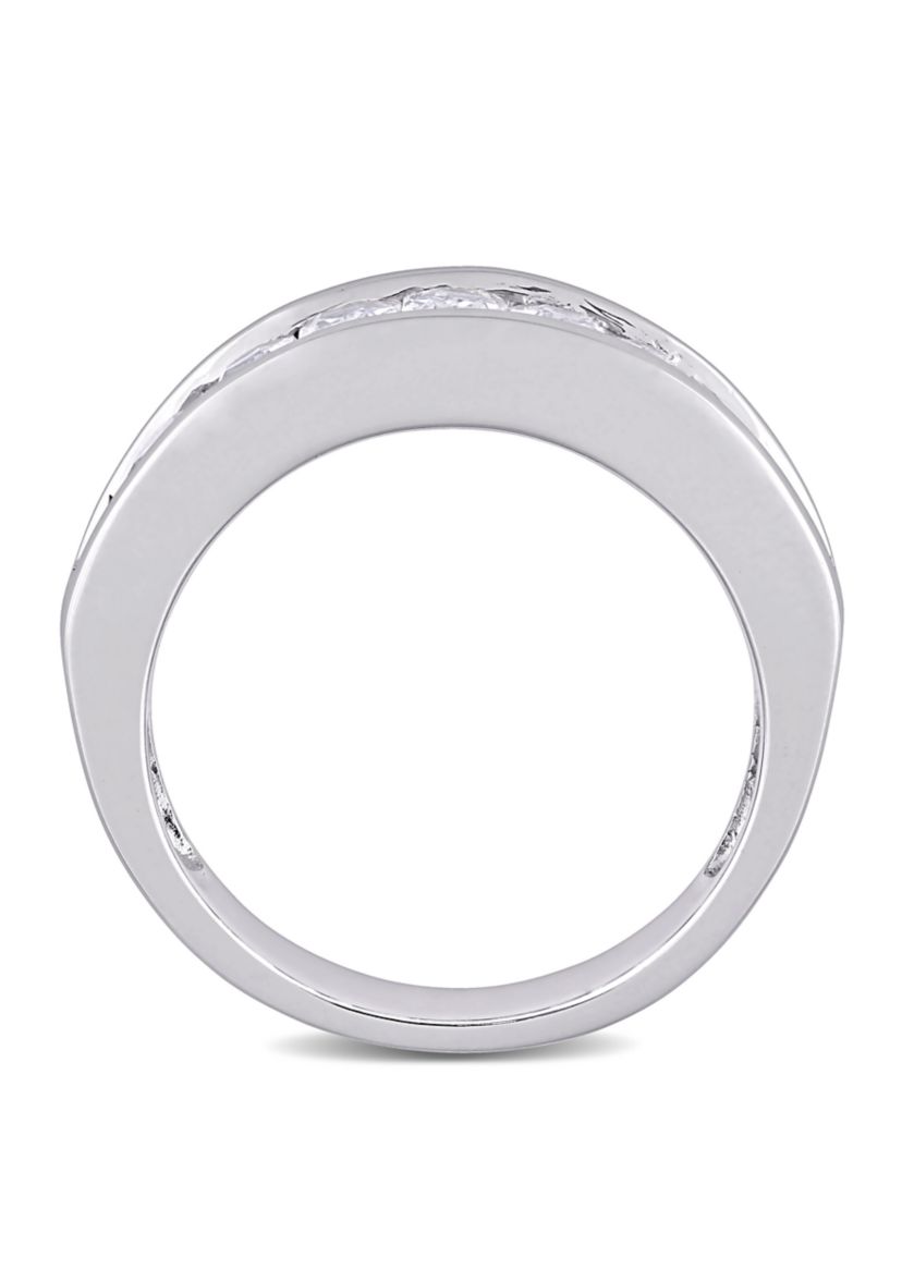 2.75 ct. t.w. Baguette Cut Lab Created White Sapphire Semi Eternity Anniversary Band in Sterling Silver