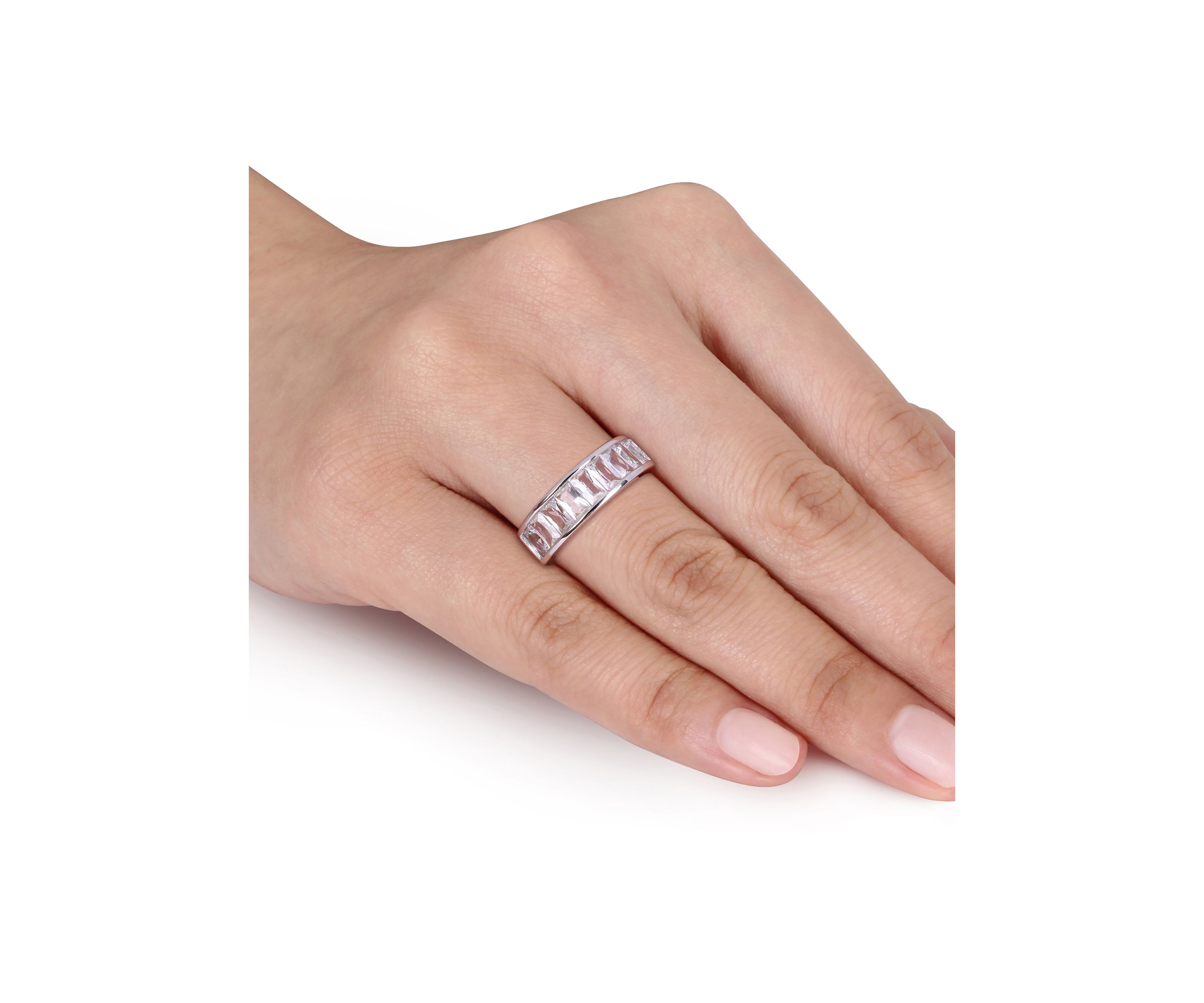 2.75 ct. t.w. Baguette Cut Lab Created White Sapphire Semi Eternity Anniversary Band in Sterling Silver