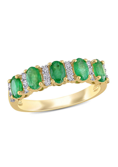 1.1 ct. t.w. Emerald and 1/6 ct. t.w. Diamond Semi Eternity Ring in 14K Yellow Gold