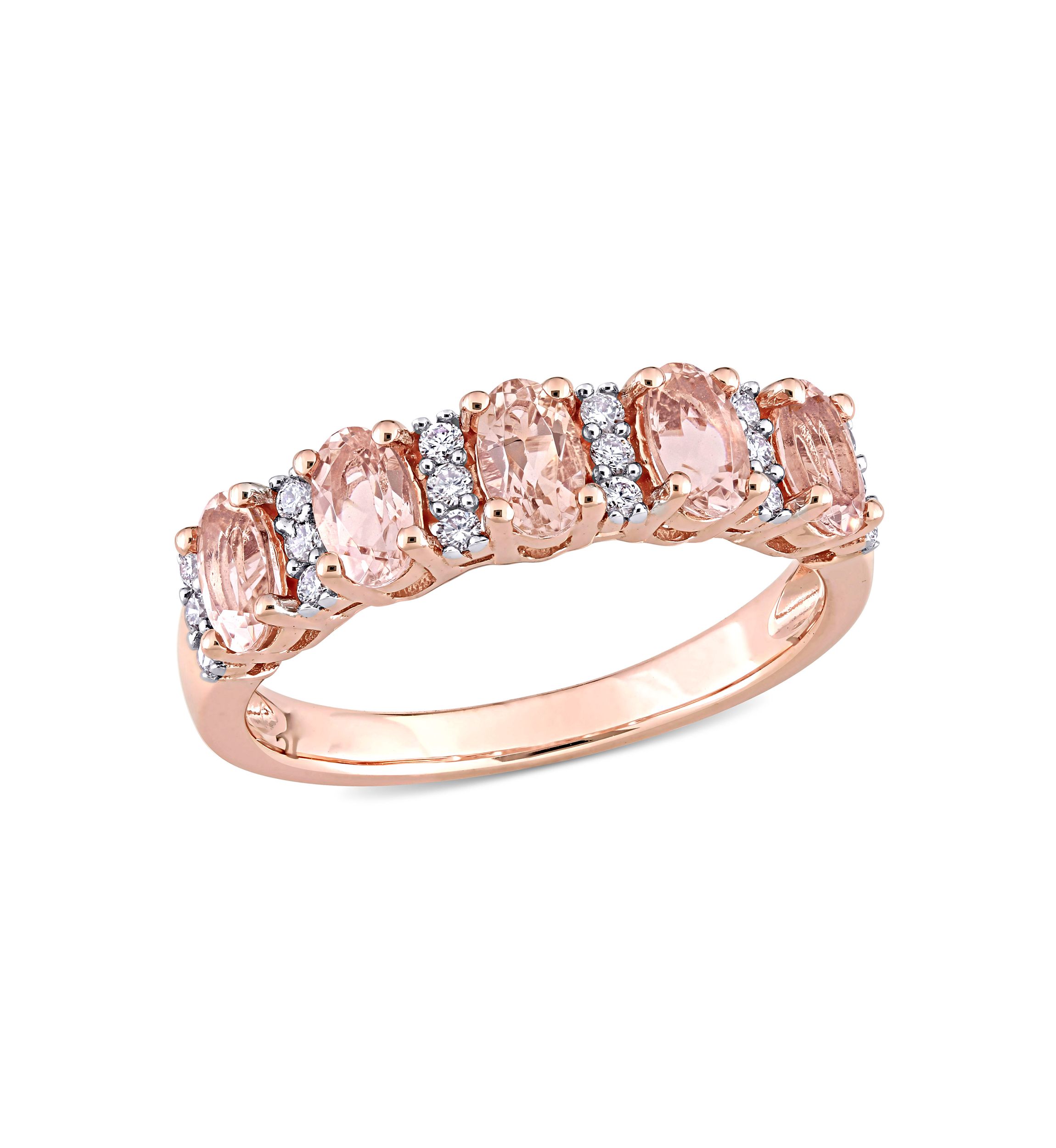 1 ct. t.w. Morganite and 1/6 ct. t.w. Diamond Semi Eternity Ring in 14K Rose Gold
