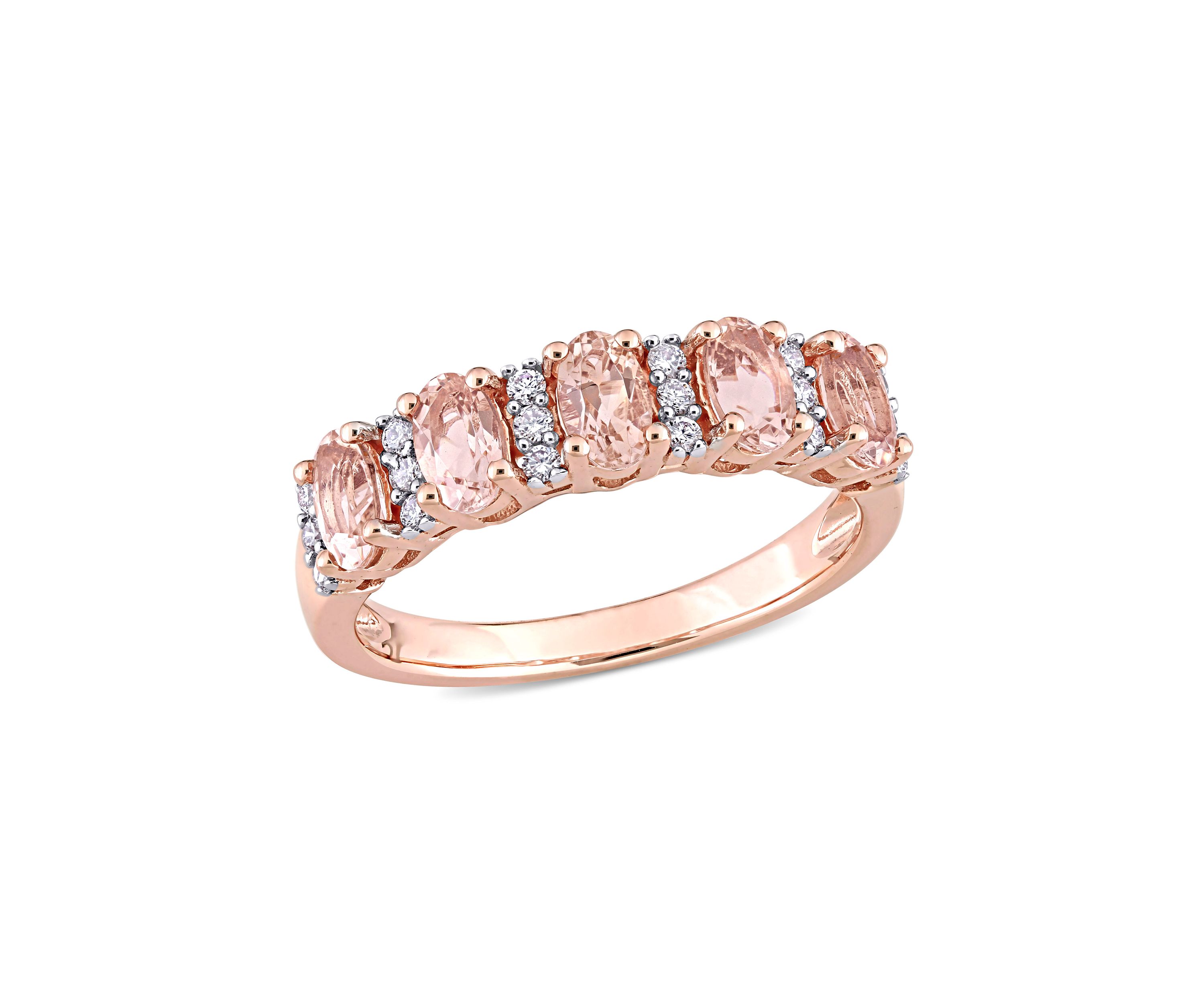 1 ct. t.w. Morganite and 1/6 ct. t.w. Diamond Semi Eternity Ring in 14K Rose Gold
