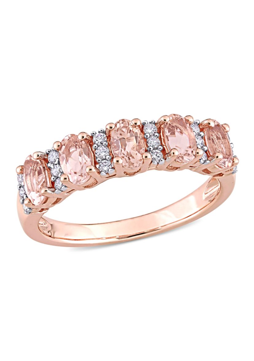 1 ct. t.w. Morganite and 1/6 ct. t.w. Diamond Semi Eternity Ring in 14K Rose Gold