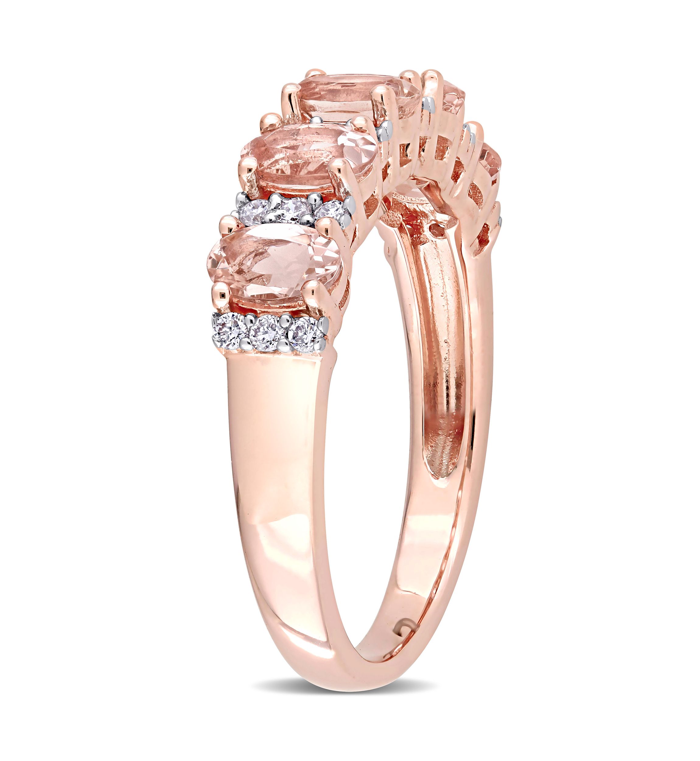 1 ct. t.w. Morganite and 1/6 ct. t.w. Diamond Semi Eternity Ring in 14K Rose Gold