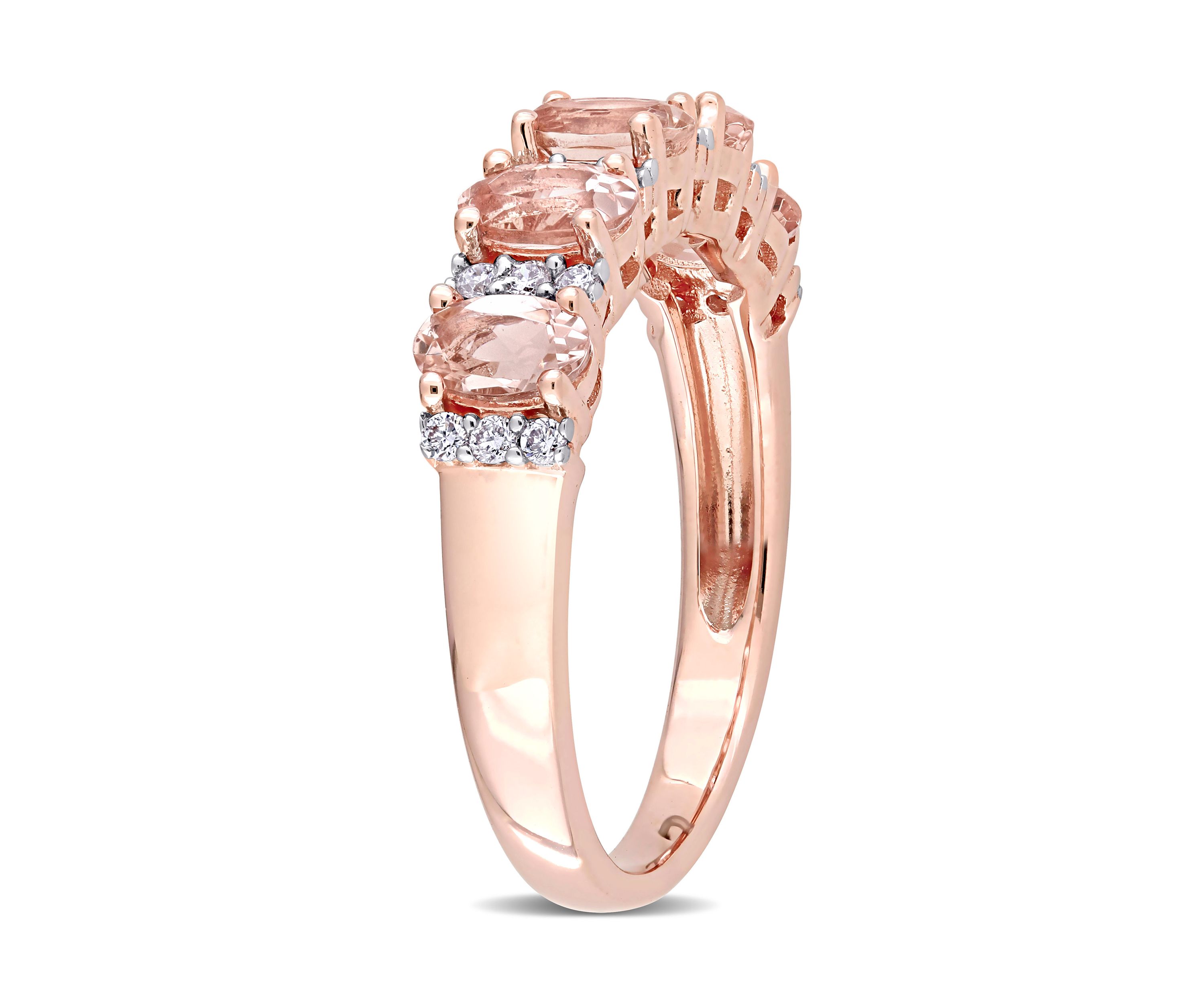 1 ct. t.w. Morganite and 1/6 ct. t.w. Diamond Semi Eternity Ring in 14K Rose Gold