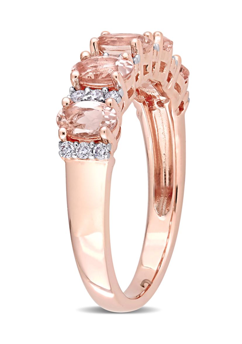 1 ct. t.w. Morganite and 1/6 ct. t.w. Diamond Semi Eternity Ring in 14K Rose Gold
