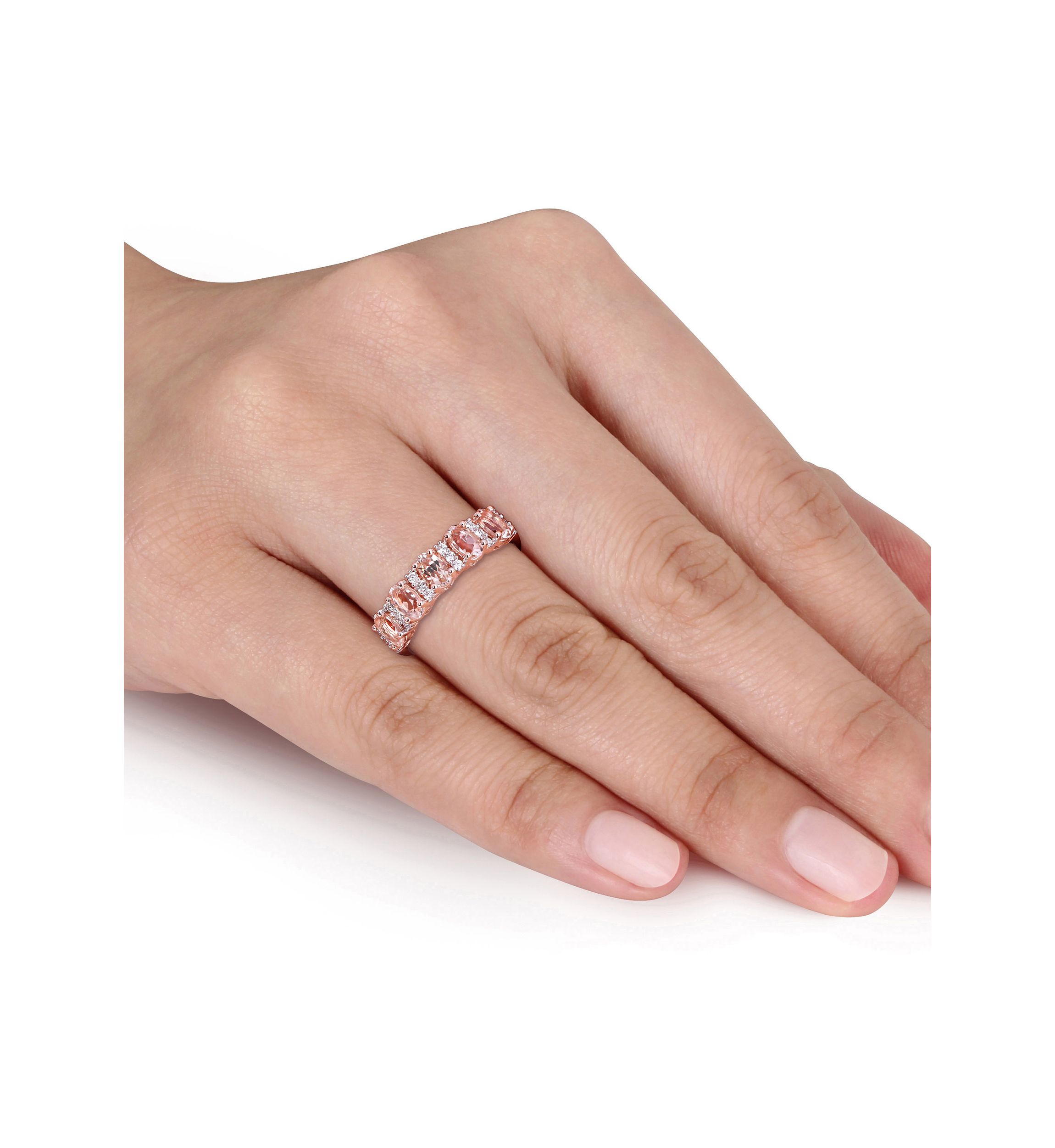 1 ct. t.w. Morganite and 1/6 ct. t.w. Diamond Semi Eternity Ring in 14K Rose Gold